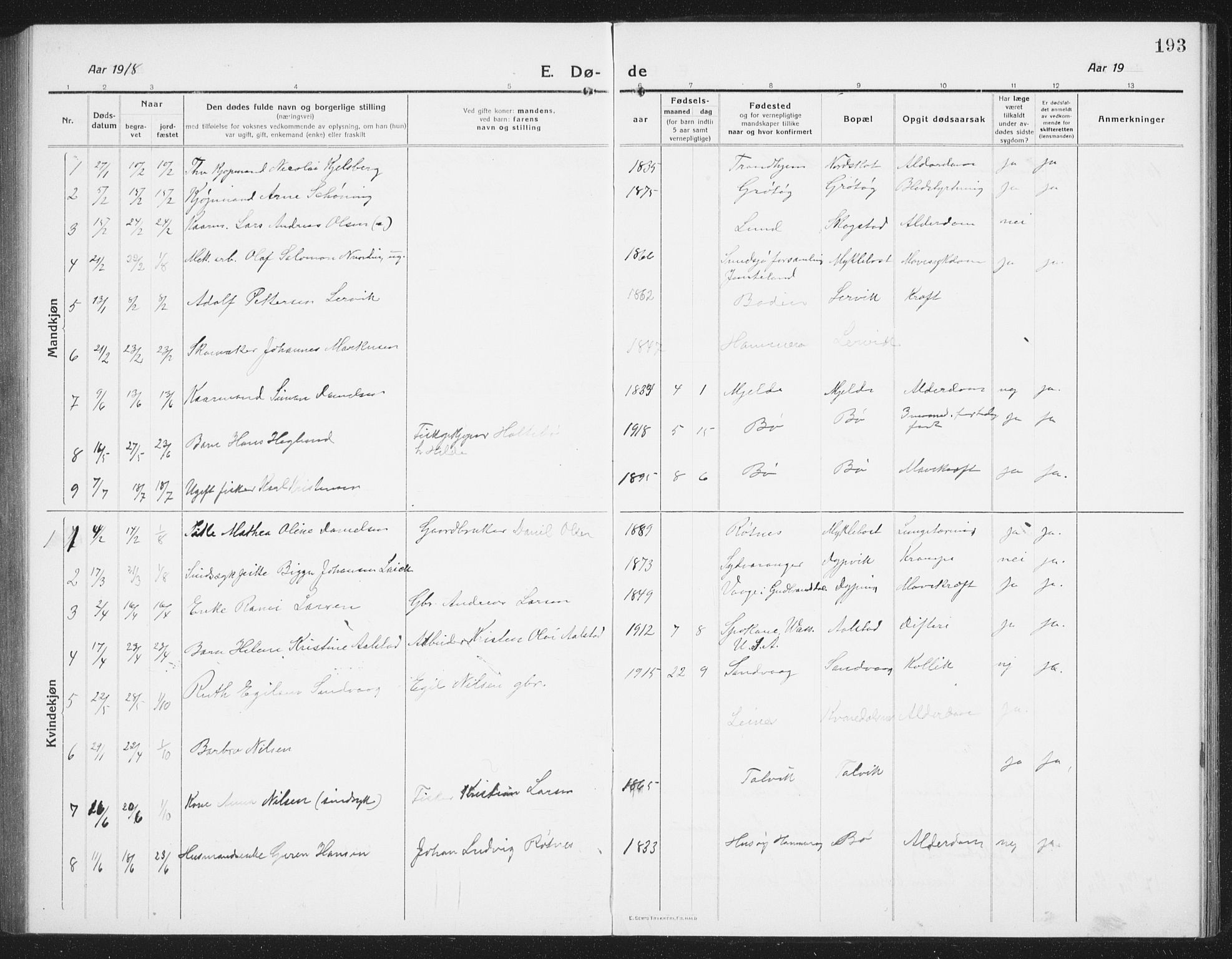 Ministerialprotokoller, klokkerbøker og fødselsregistre - Nordland, AV/SAT-A-1459/855/L0817: Parish register (copy) no. 855C06, 1917-1934, p. 193