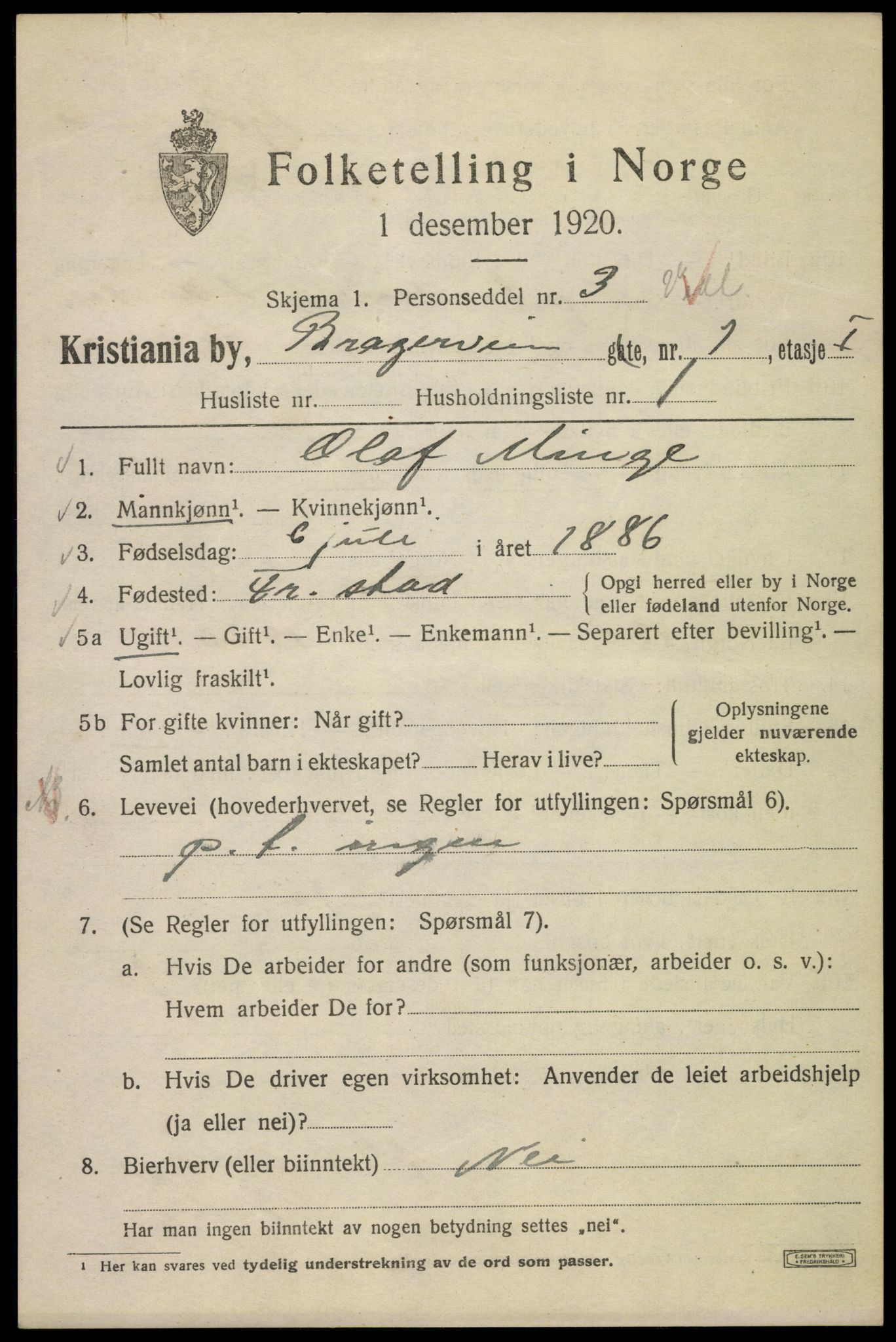 SAO, 1920 census for Kristiania, 1920, p. 169205