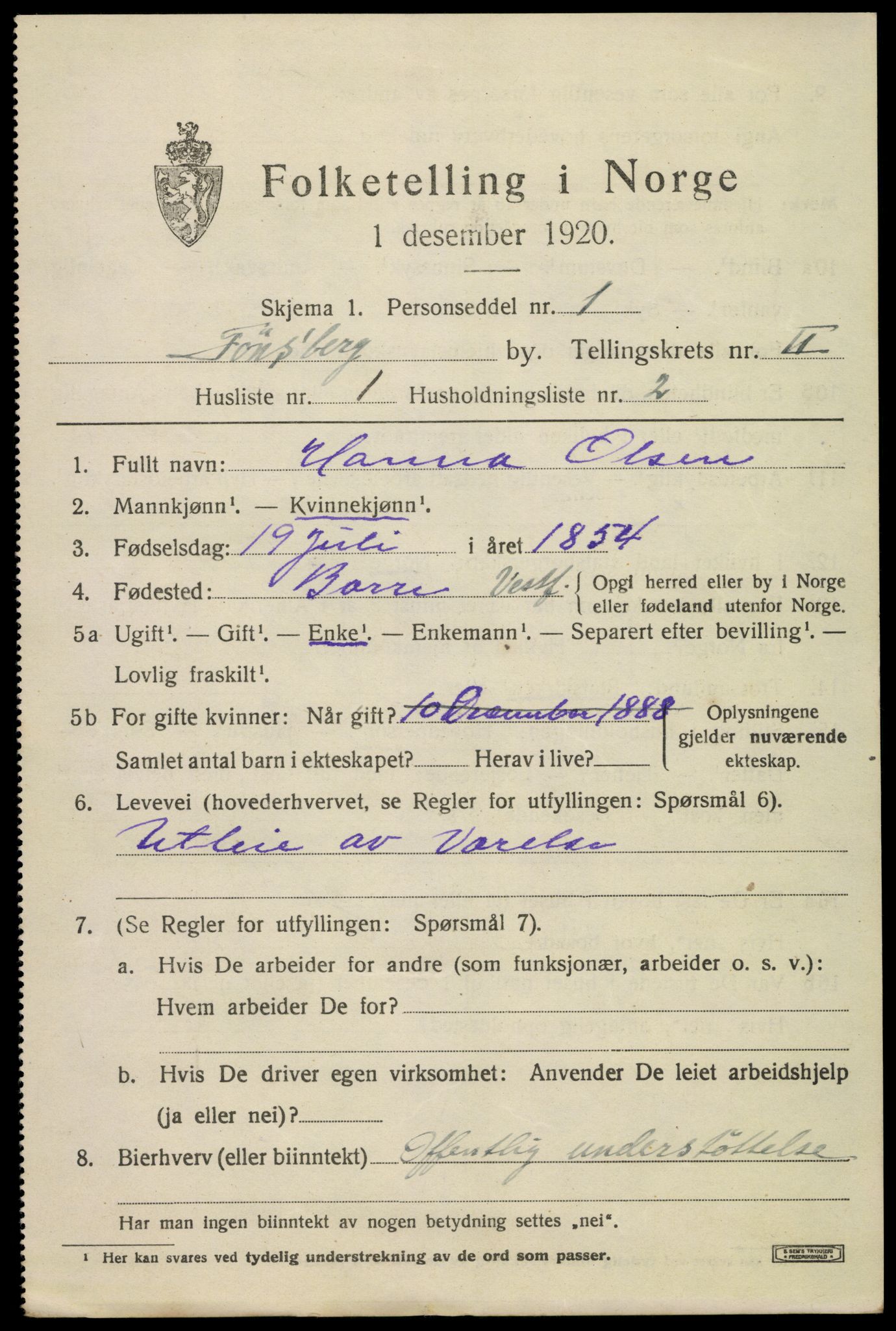 SAKO, 1920 census for Tønsberg, 1920, p. 9861