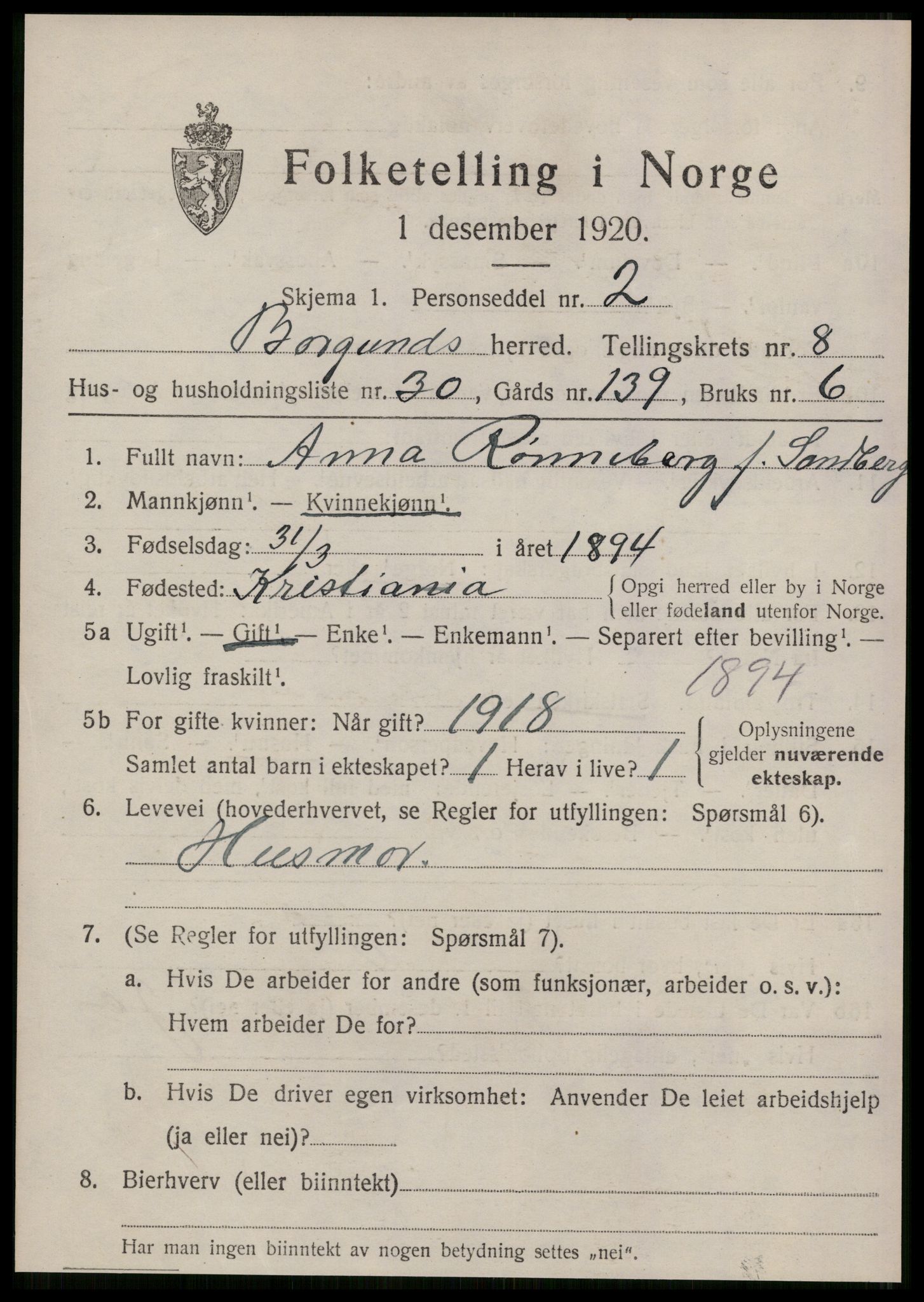 SAT, 1920 census for Borgund, 1920, p. 7912