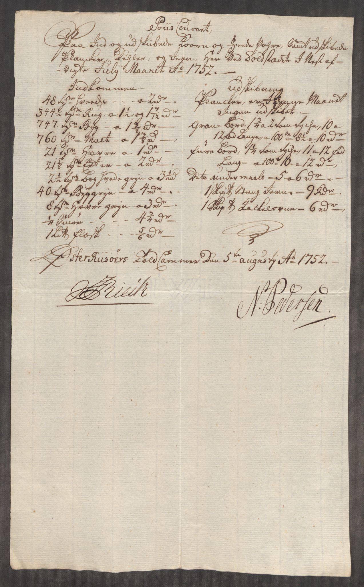 Rentekammeret inntil 1814, Realistisk ordnet avdeling, AV/RA-EA-4070/Oe/L0004: [Ø1]: Priskuranter, 1749-1752, p. 956