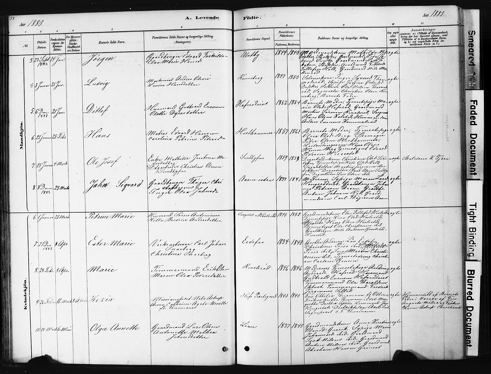 Hof kirkebøker, AV/SAKO-A-64/G/Ga/L0004: Parish register (copy) no. I 4, 1878-1930, p. 38