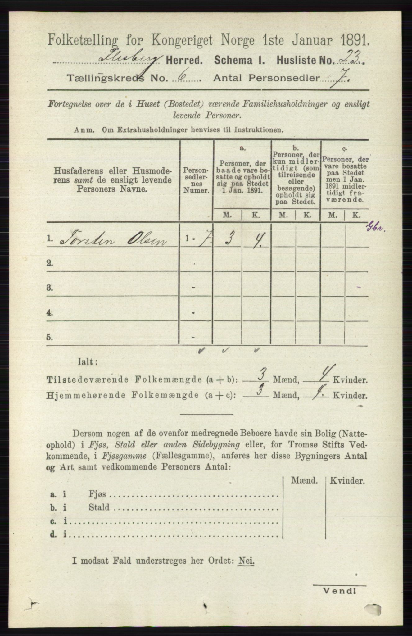 RA, 1891 census for 0631 Flesberg, 1891, p. 943