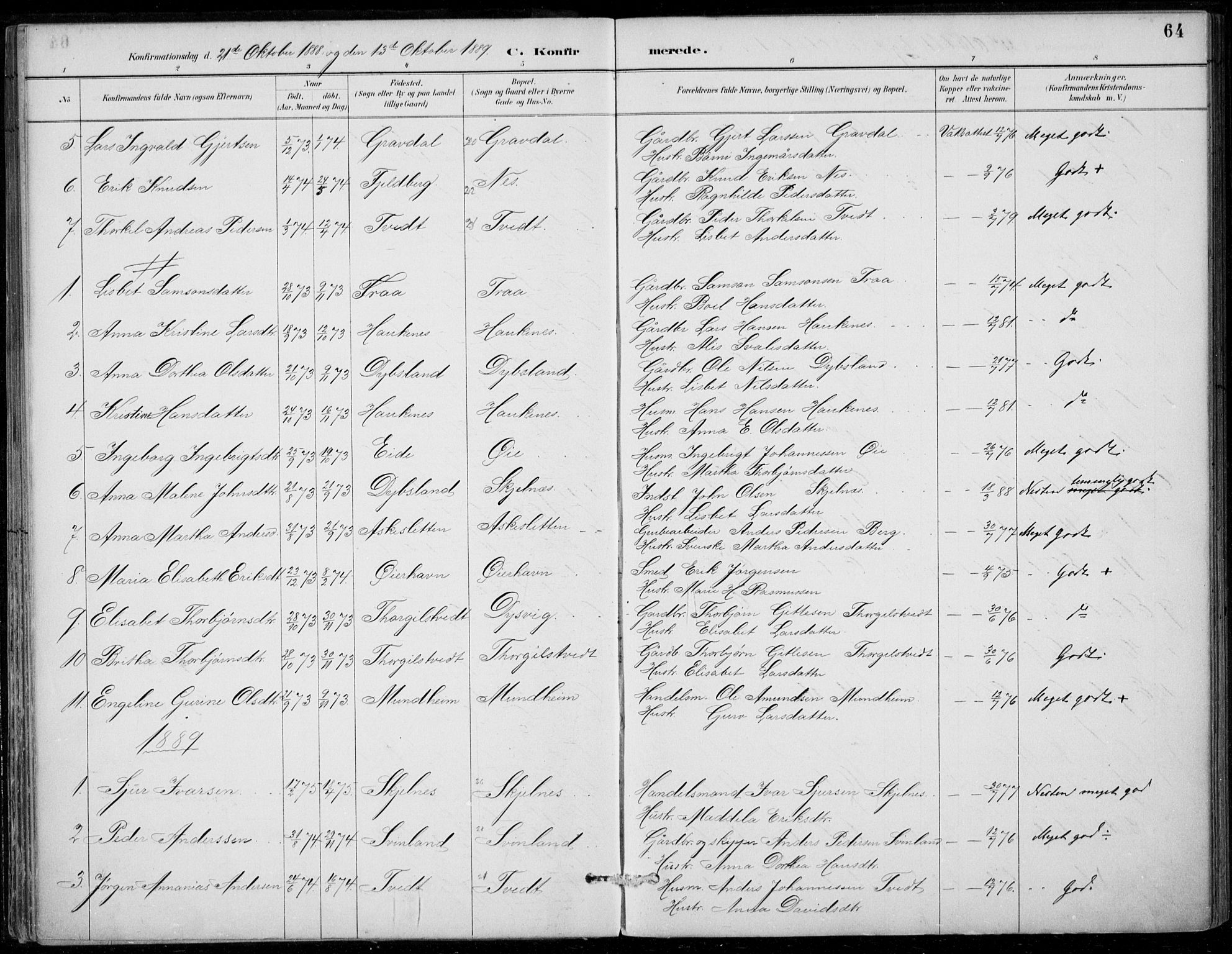 Strandebarm sokneprestembete, SAB/A-78401/H/Haa: Parish register (official) no. D  1, 1886-1912, p. 64