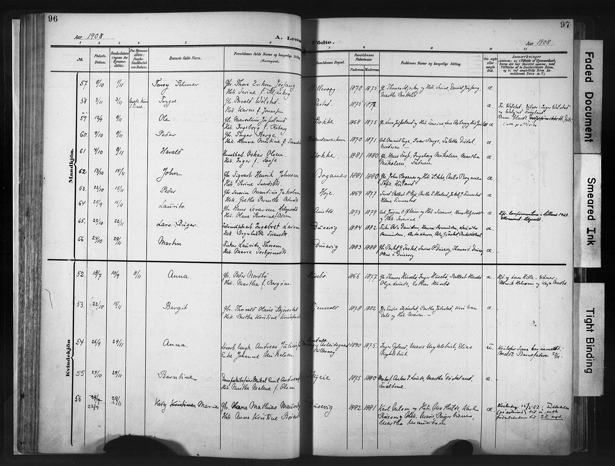 Hetland sokneprestkontor, SAST/A-101826/30/30BA/L0013: Parish register (official) no. A 13, 1904-1918, p. 96-97