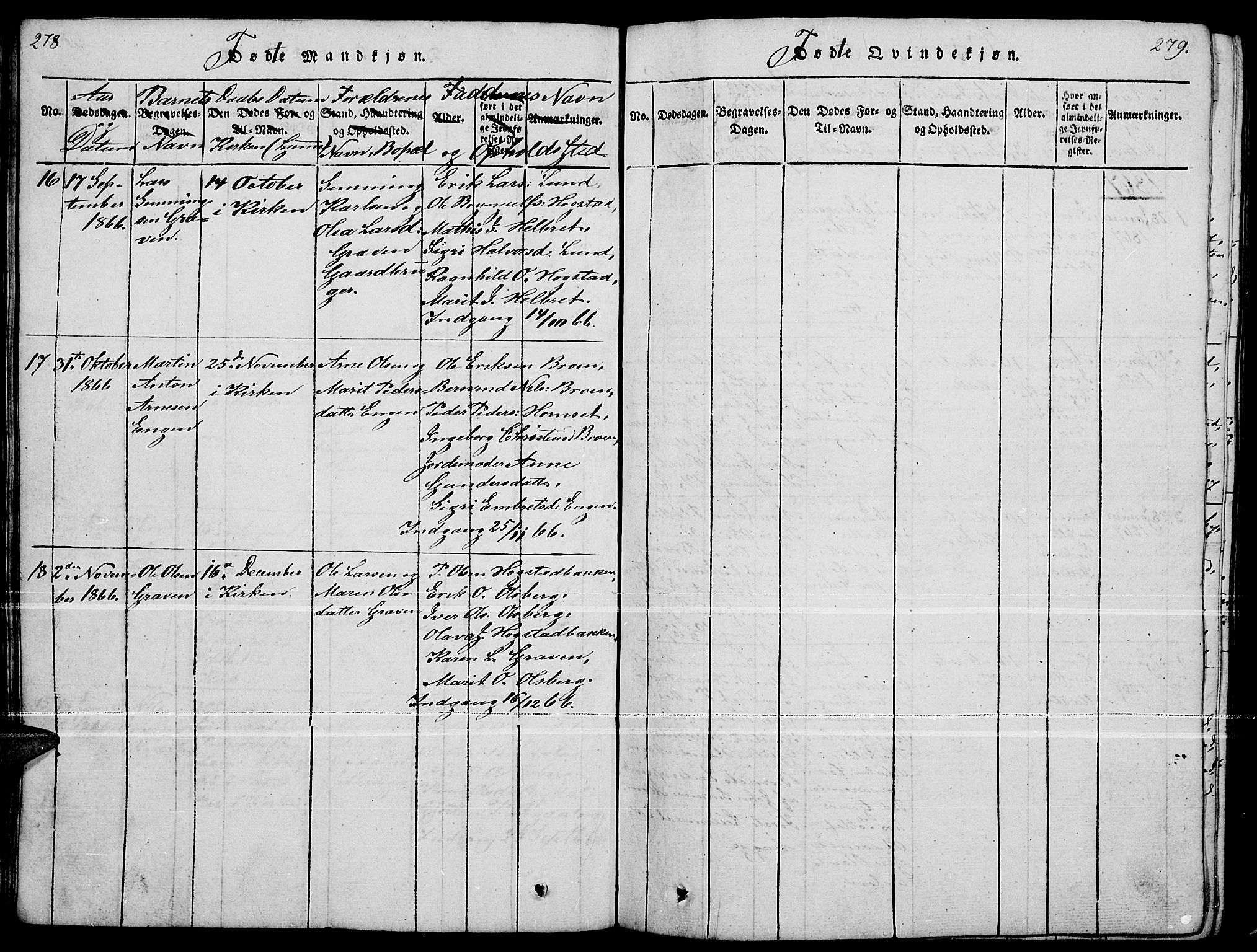 Tynset prestekontor, SAH/PREST-058/H/Ha/Hab/L0004: Parish register (copy) no. 4, 1814-1879, p. 278-279