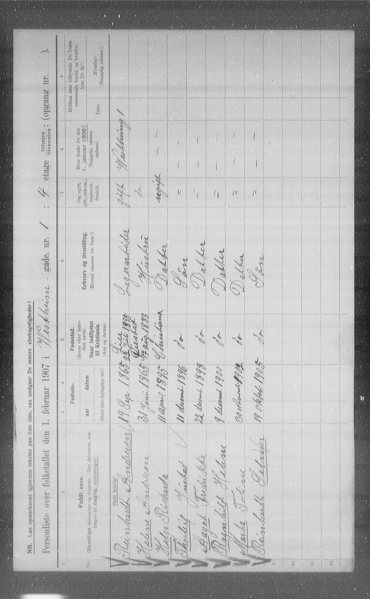 OBA, Municipal Census 1907 for Kristiania, 1907, p. 62279