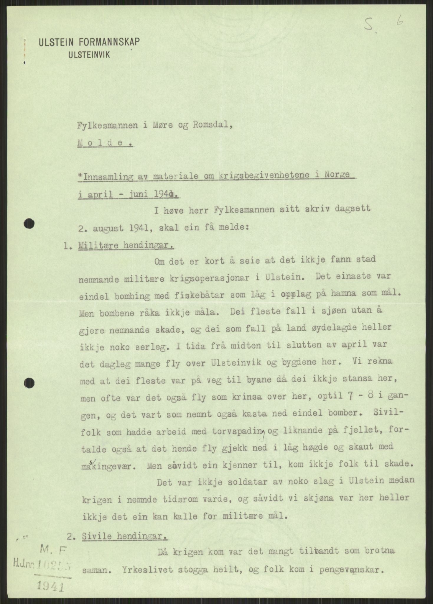 Forsvaret, Forsvarets krigshistoriske avdeling, RA/RAFA-2017/Y/Ya/L0015: II-C-11-31 - Fylkesmenn.  Rapporter om krigsbegivenhetene 1940., 1940, p. 797