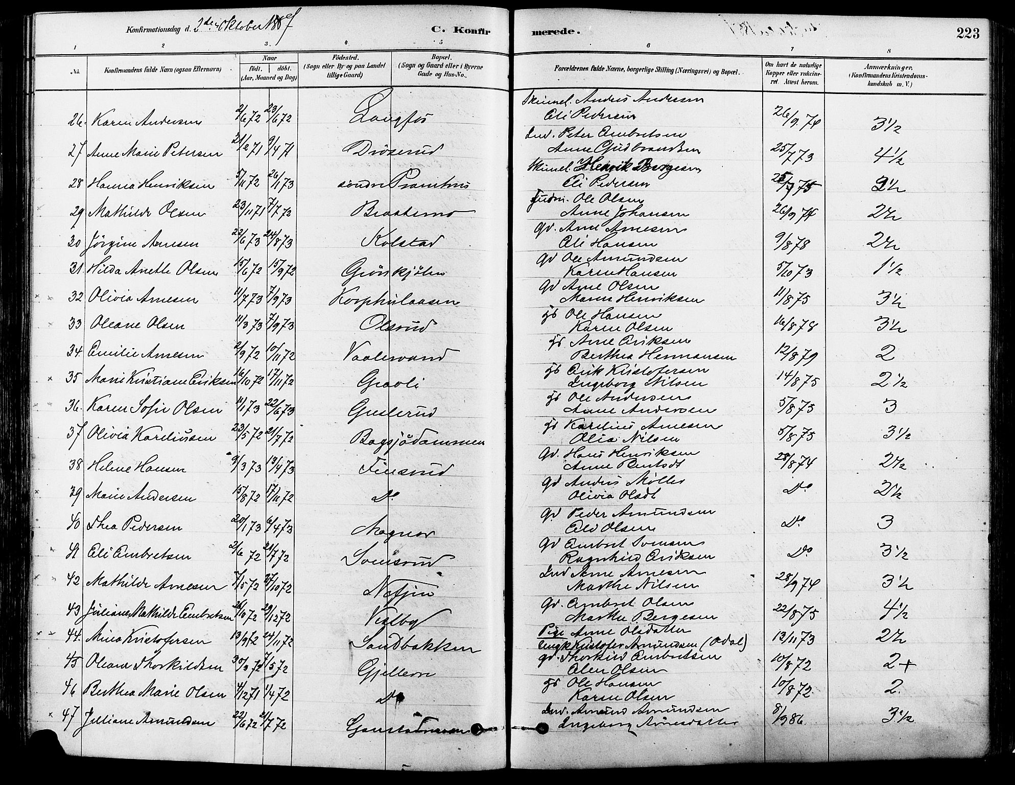 Eidskog prestekontor, SAH/PREST-026/H/Ha/Haa/L0003: Parish register (official) no. 3, 1879-1892, p. 223