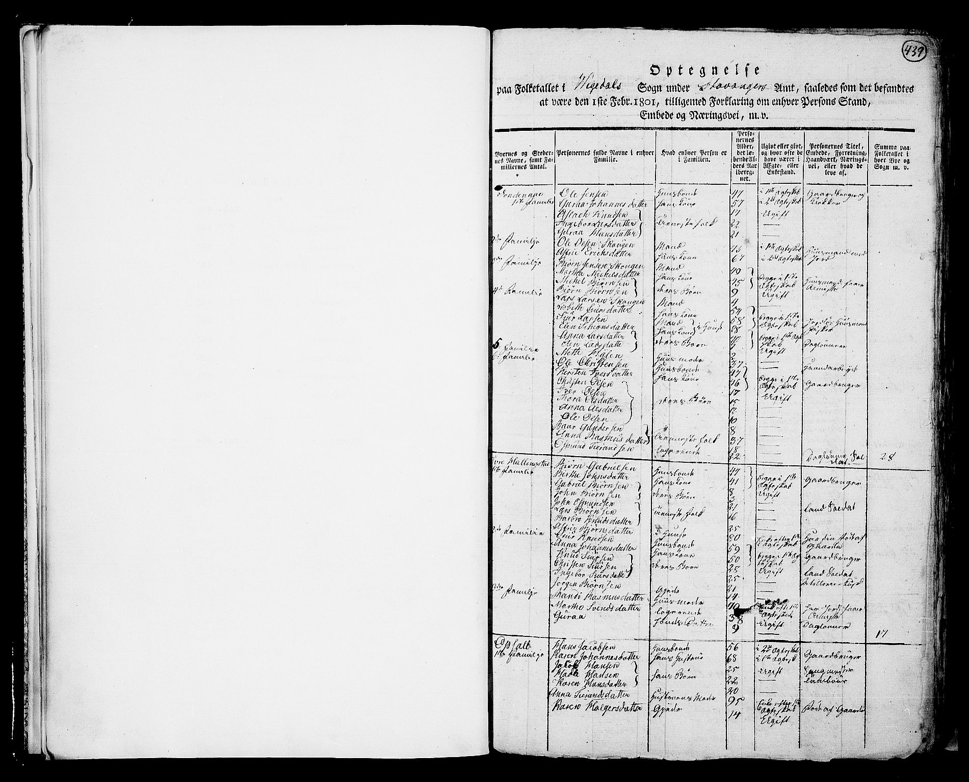 RA, 1801 census for 1157P Vikedal, 1801, p. 439a