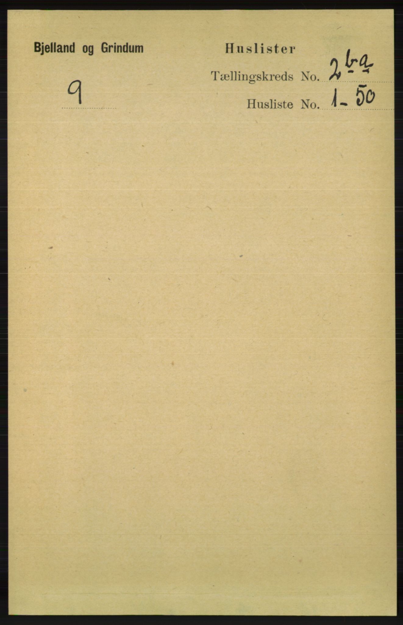 RA, 1891 census for 1024 Bjelland og Grindheim, 1891, p. 1076