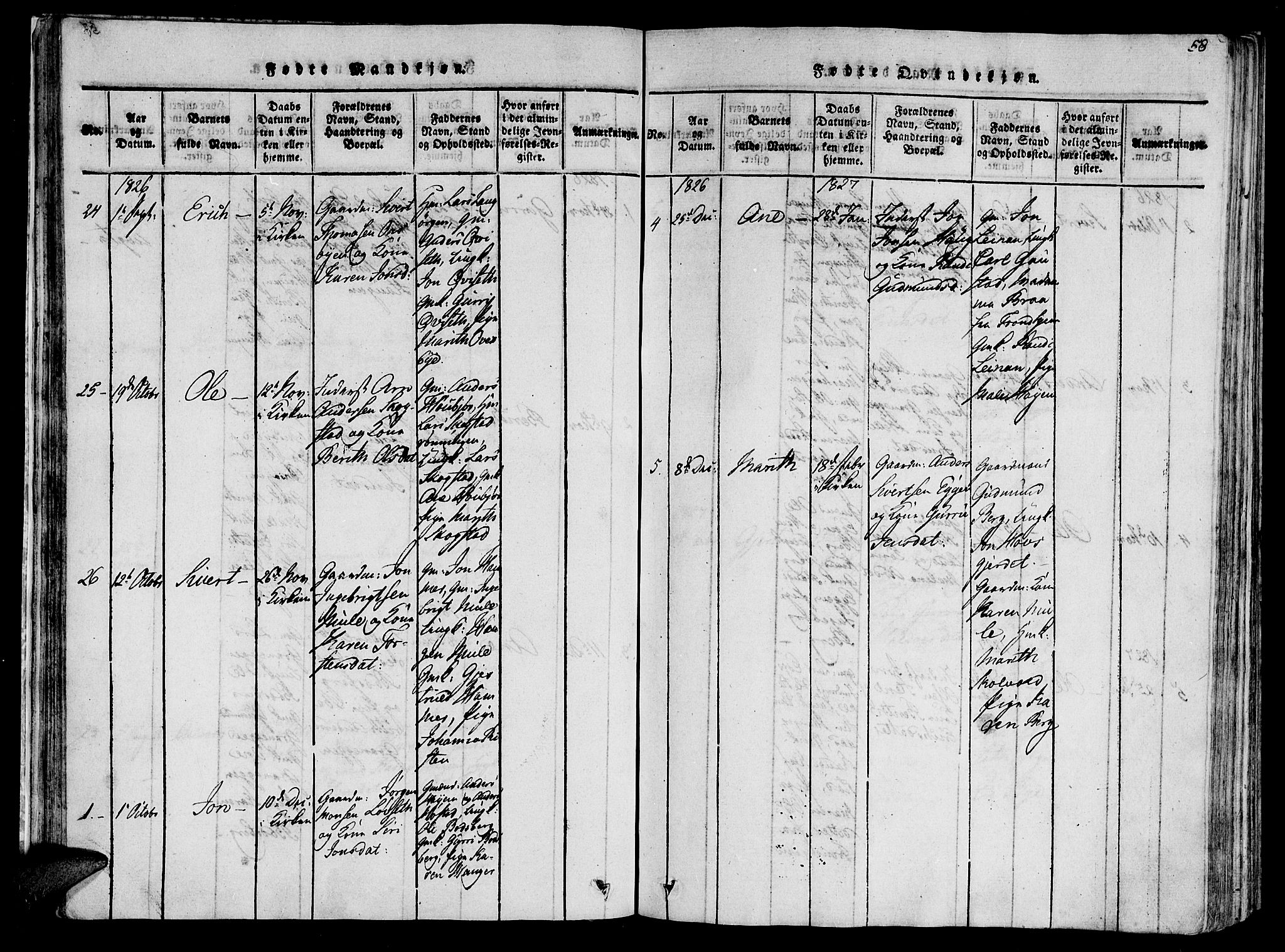 Ministerialprotokoller, klokkerbøker og fødselsregistre - Sør-Trøndelag, AV/SAT-A-1456/612/L0372: Parish register (official) no. 612A06 /1, 1816-1828, p. 58