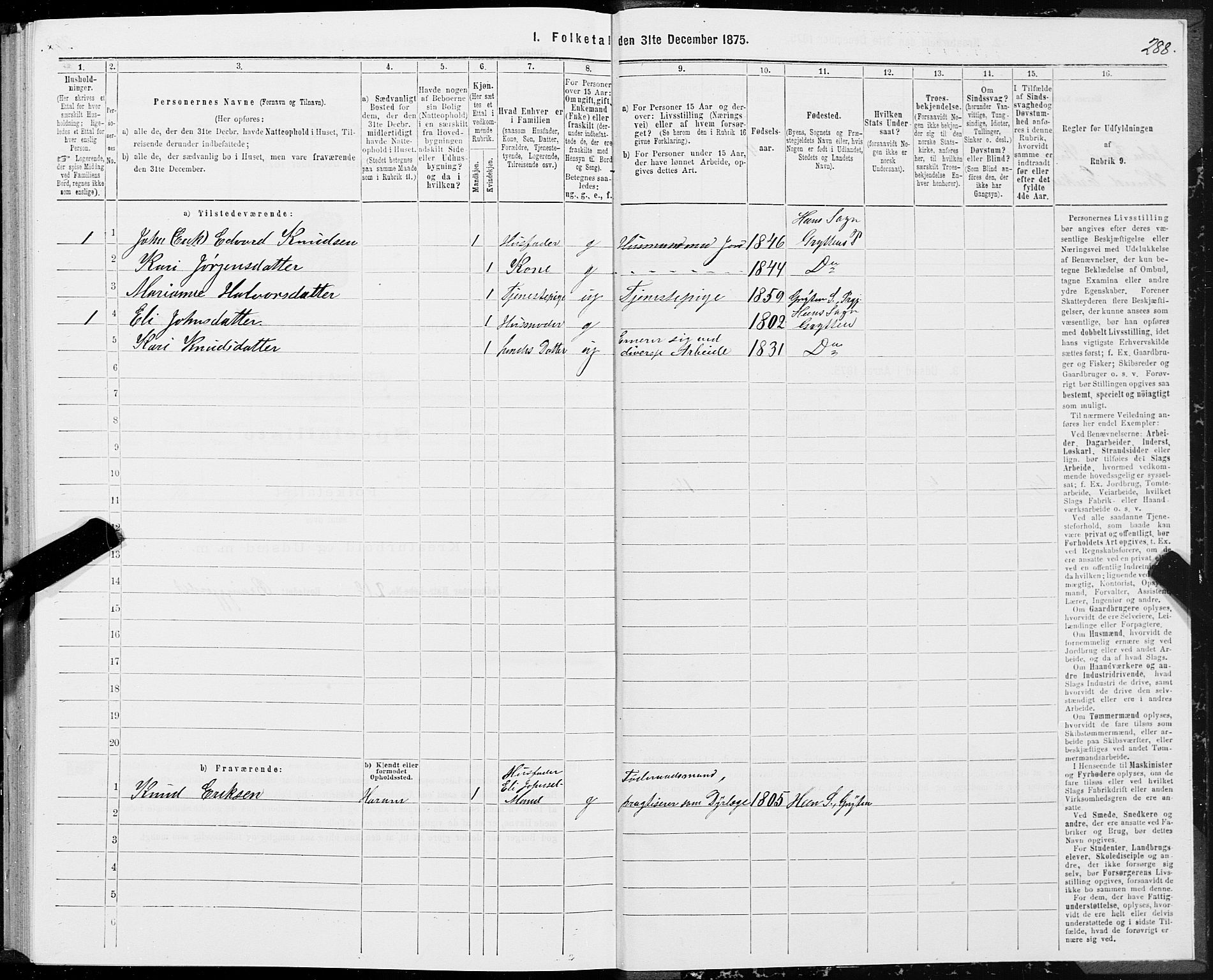 SAT, 1875 census for 1539P Grytten, 1875, p. 2288