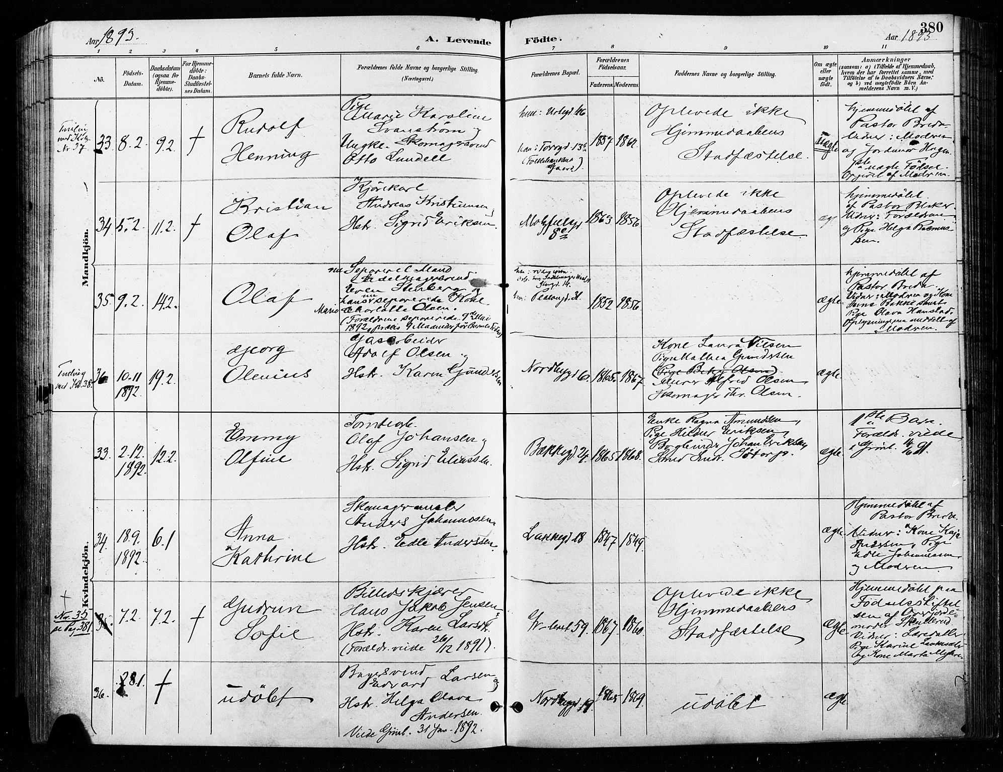 Grønland prestekontor Kirkebøker, AV/SAO-A-10848/F/Fa/L0009: Parish register (official) no. 9, 1888-1893, p. 380