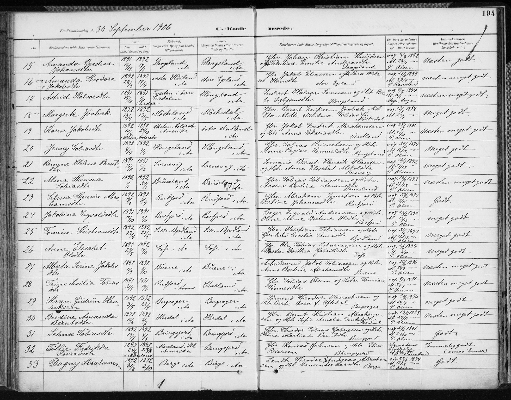 Lyngdal sokneprestkontor, AV/SAK-1111-0029/F/Fa/Fac/L0012: Parish register (official) no. A 12, 1894-1918, p. 194