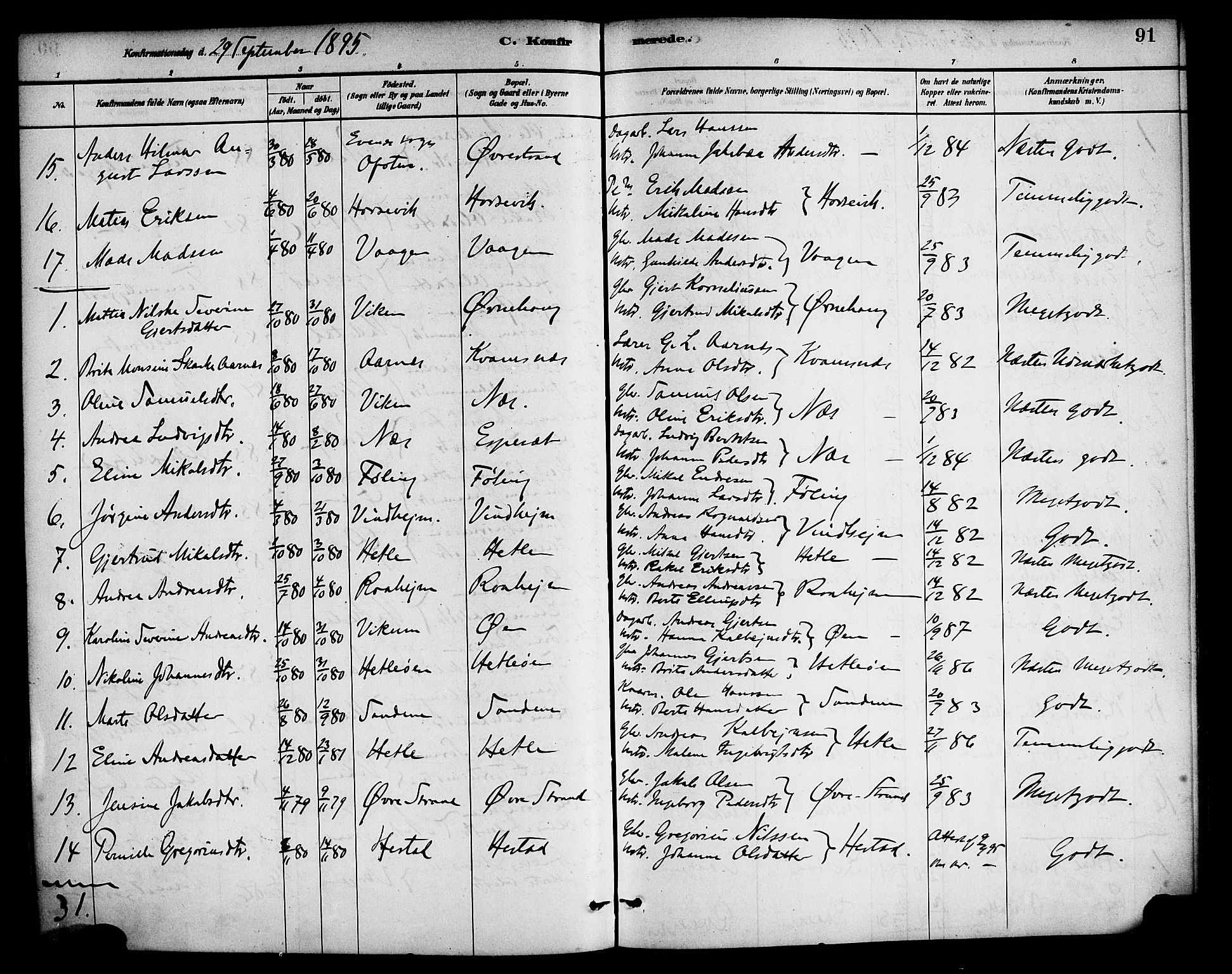 Gaular sokneprestembete, AV/SAB-A-80001/H/Haa: Parish register (official) no. D 1, 1882-1899, p. 91