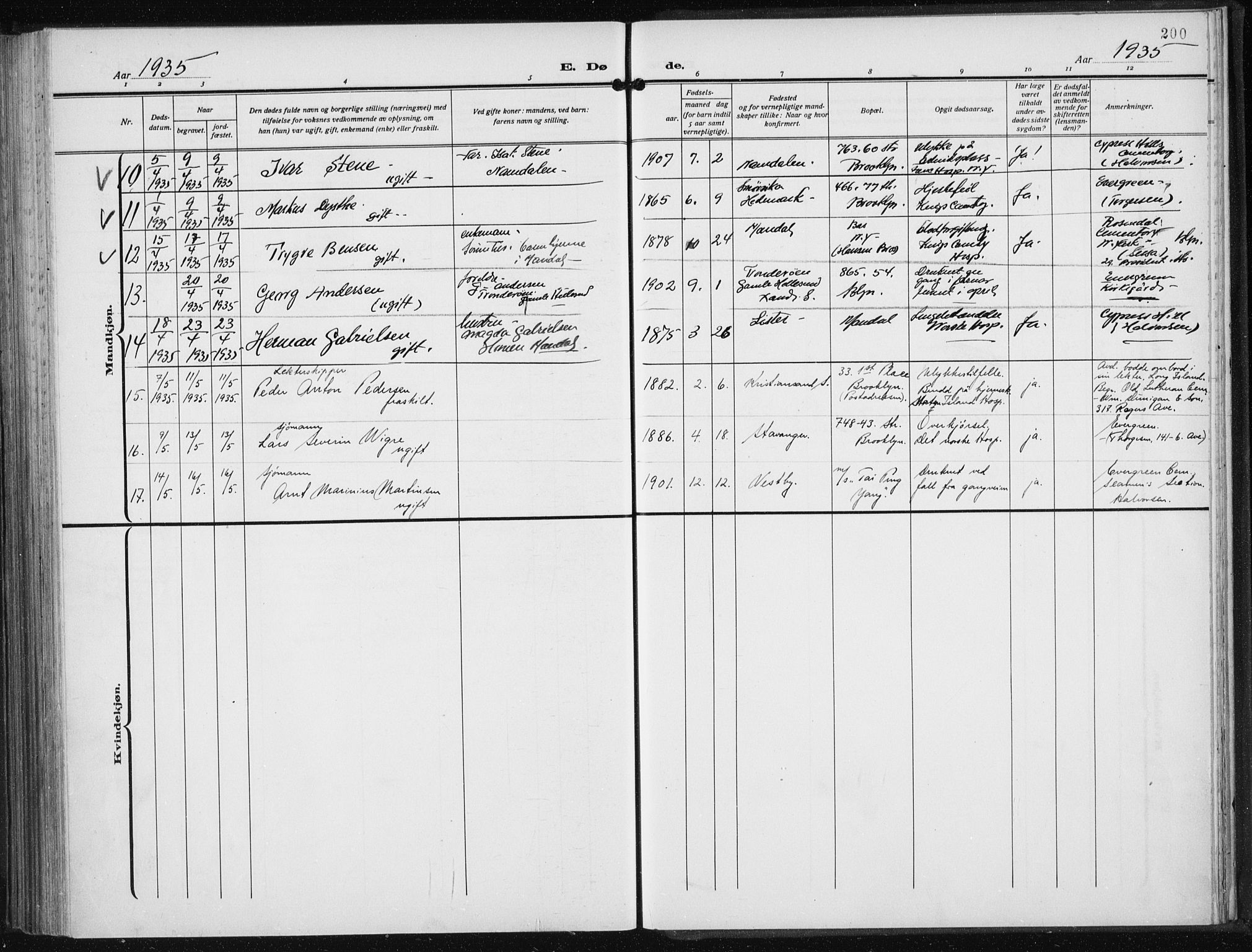 Den norske sjømannsmisjon i utlandet/New York, SAB/SAB/PA-0110/H/Ha/L0008: Parish register (official) no. A 8, 1923-1935, p. 200