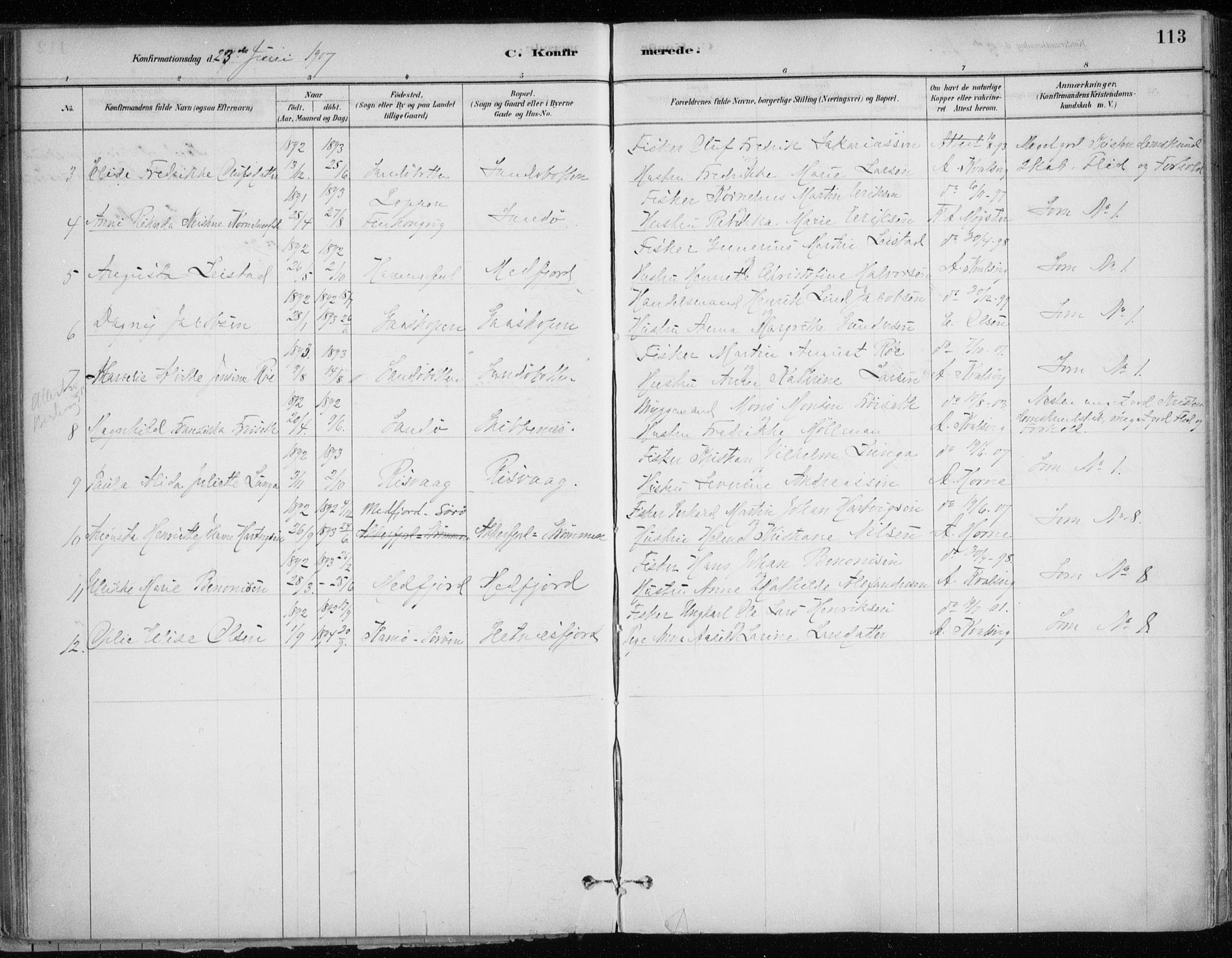 Hammerfest sokneprestkontor, SATØ/S-1347/H/Ha/L0013.kirke: Parish register (official) no. 13, 1898-1917, p. 113