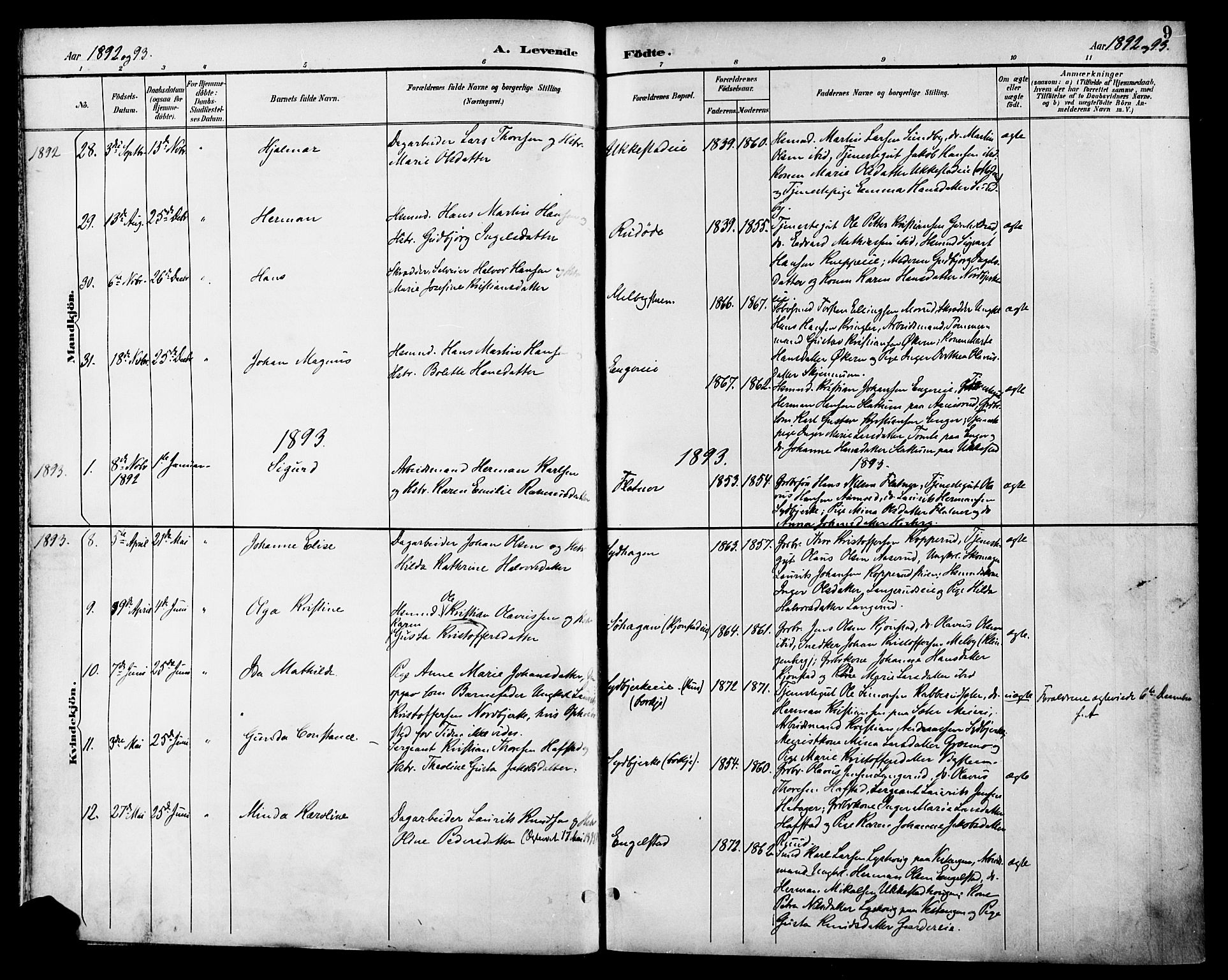 Nannestad prestekontor Kirkebøker, SAO/A-10414a/F/Fa/L0015: Parish register (official) no. I 15, 1891-1905, p. 9