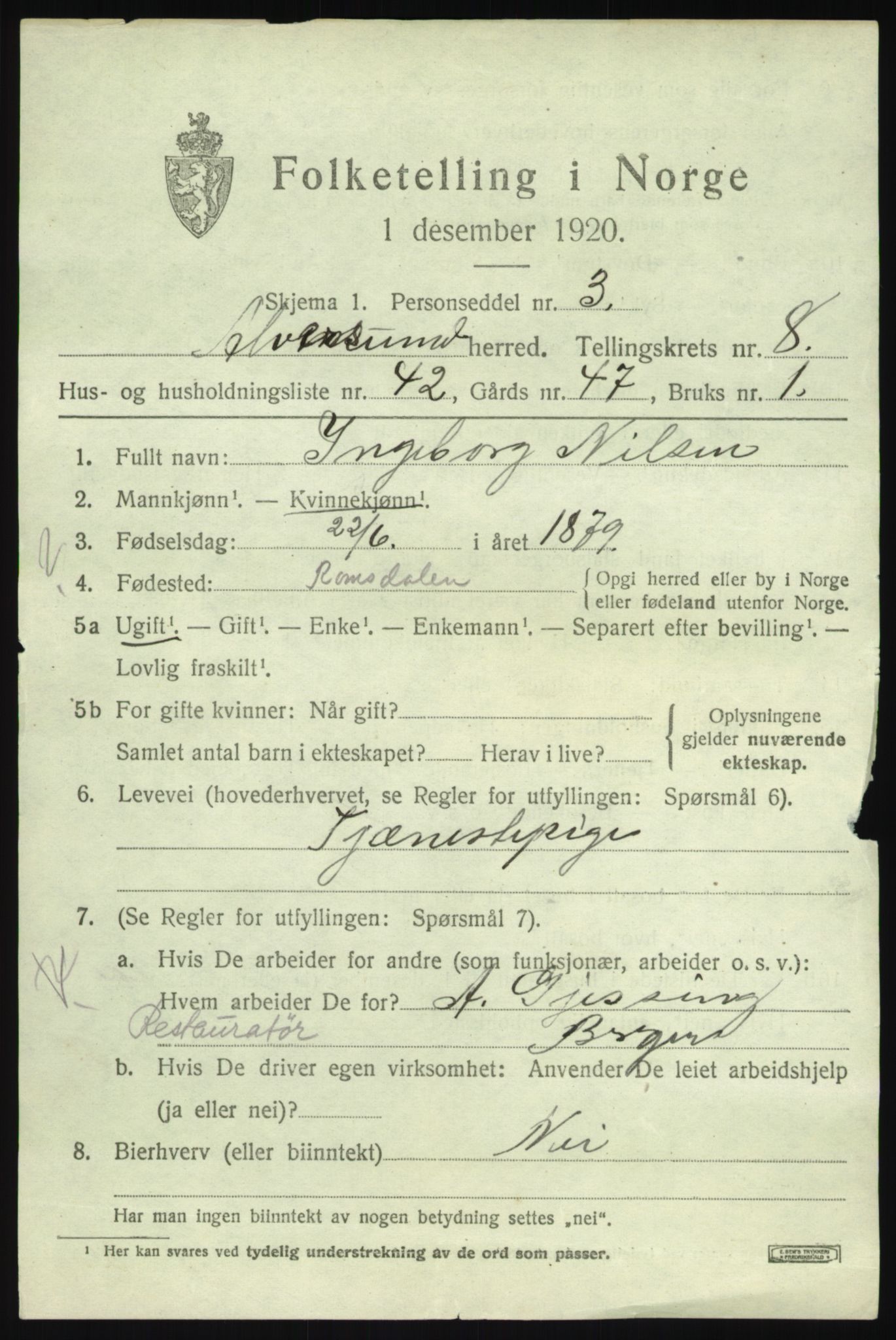 SAB, 1920 census for Alversund, 1920, p. 5308