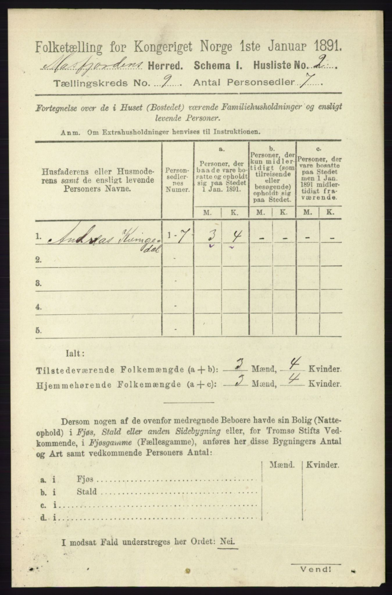 RA, 1891 census for 1266 Masfjorden, 1891, p. 1692