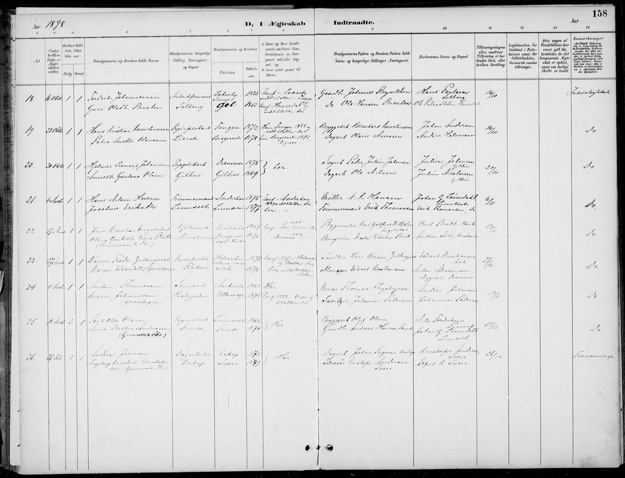 Lier kirkebøker, AV/SAKO-A-230/F/Fa/L0016: Parish register (official) no. I 16, 1895-1900, p. 158