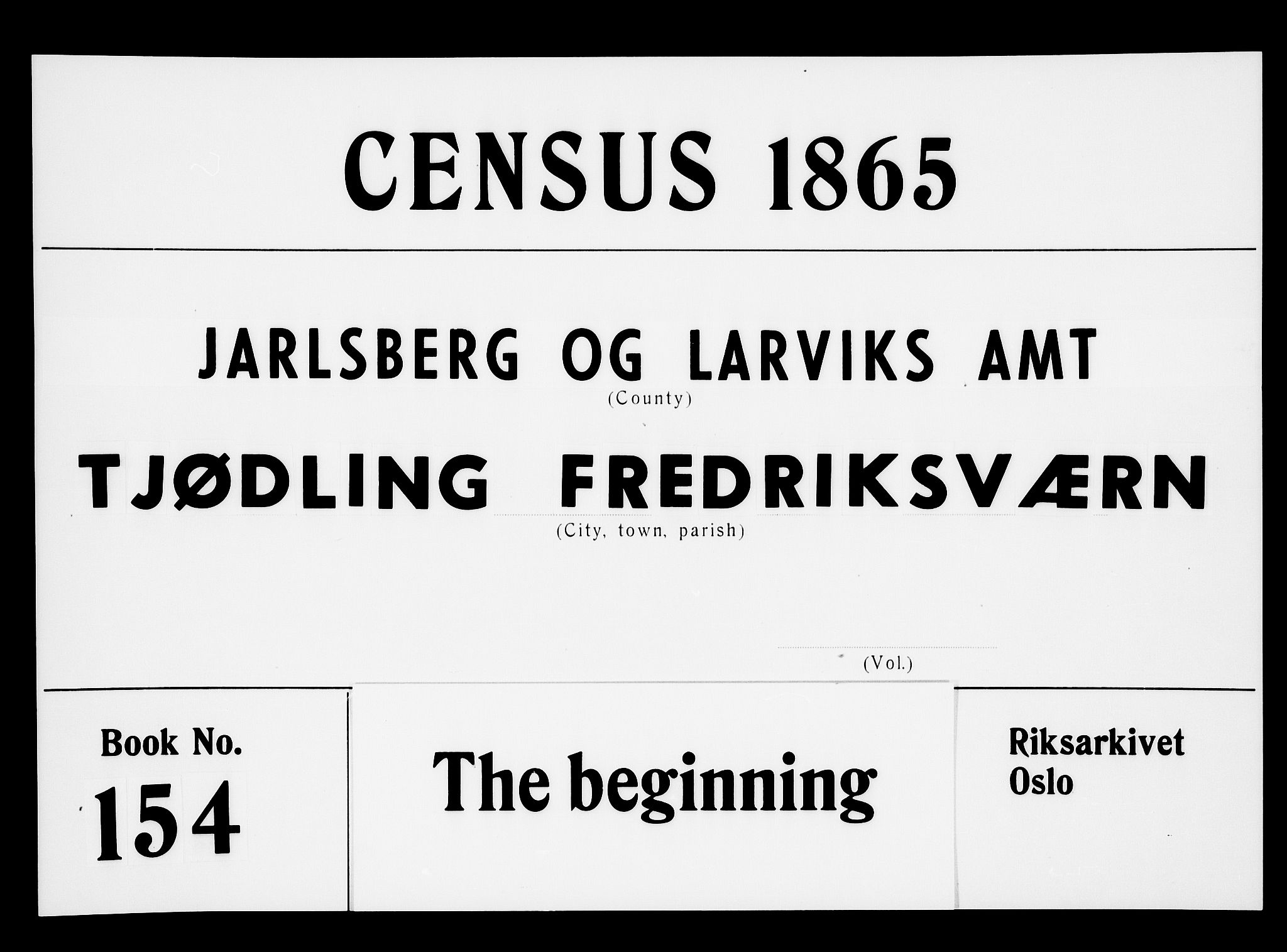 RA, 1865 census for Tjølling, 1865, p. 1