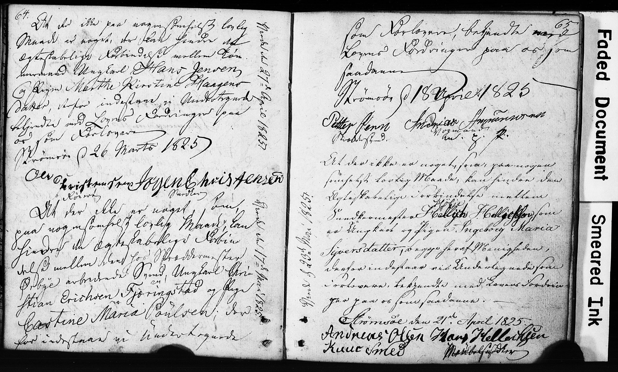 Strømsø kirkebøker, SAKO/A-246/H/Hb/L0002: Best man's statements no. 2, 1815-1857, p. 64-65