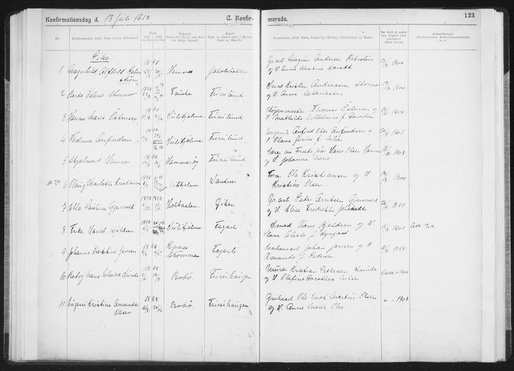 Ministerialprotokoller, klokkerbøker og fødselsregistre - Nordland, SAT/A-1459/850/L0711: Curate's parish register no. 850B01, 1902-1915, p. 123