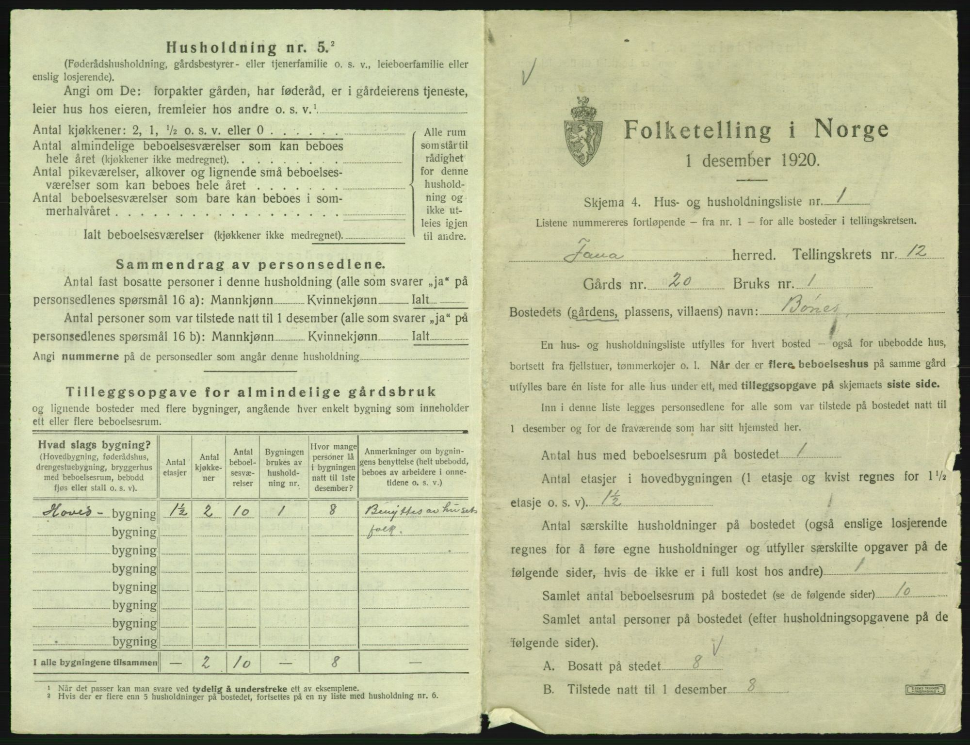 SAB, 1920 census for Fana, 1920, p. 2069
