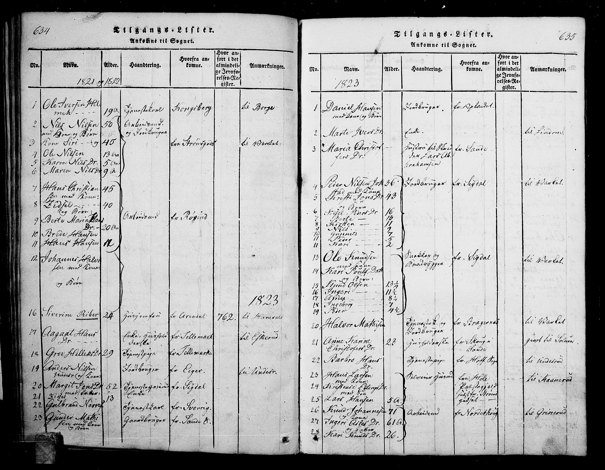 Skoger kirkebøker, AV/SAKO-A-59/G/Ga/L0001: Parish register (copy) no. I 1, 1814-1845, p. 634-635