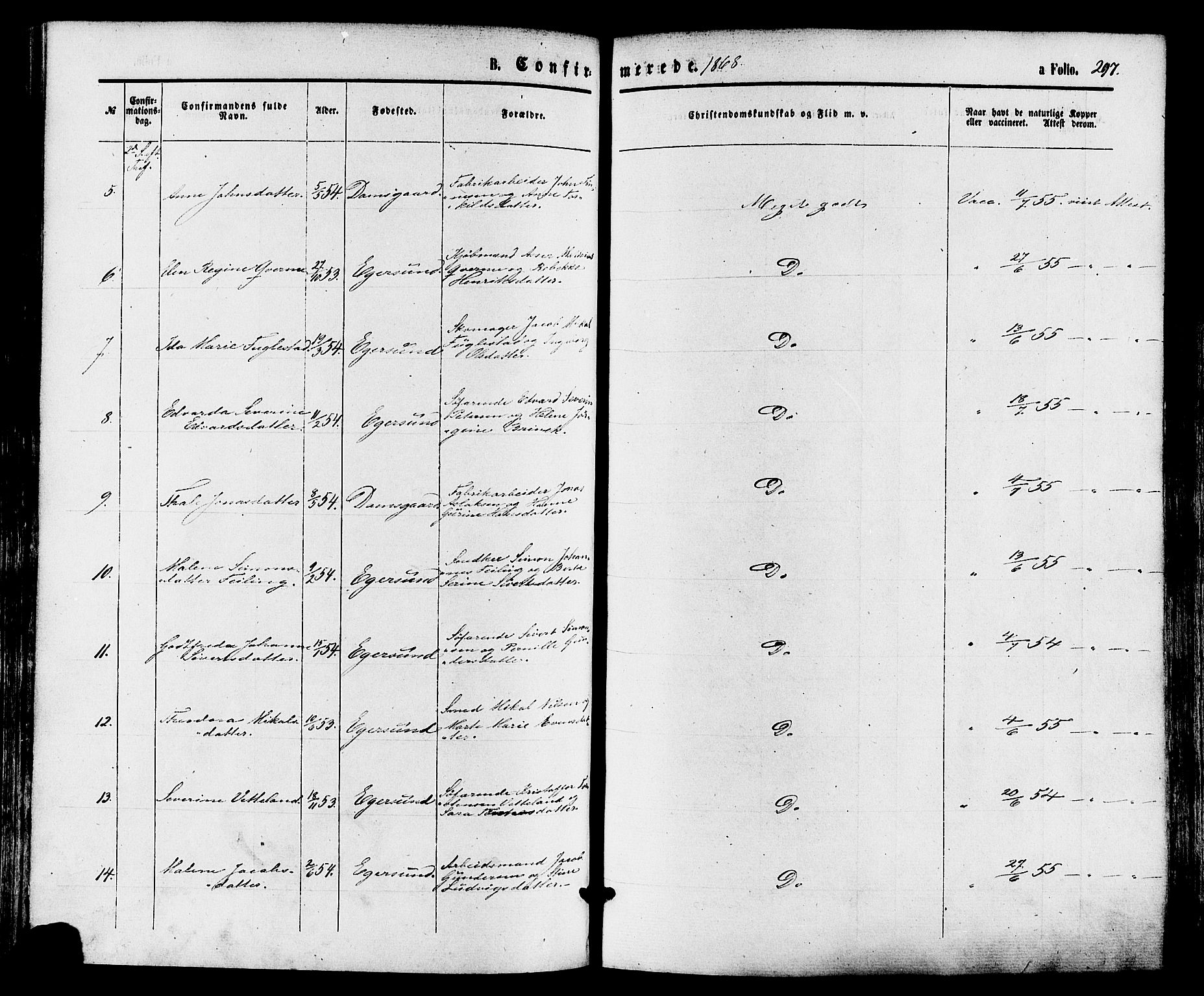 Eigersund sokneprestkontor, AV/SAST-A-101807/S08/L0014: Parish register (official) no. A 13, 1866-1878, p. 297