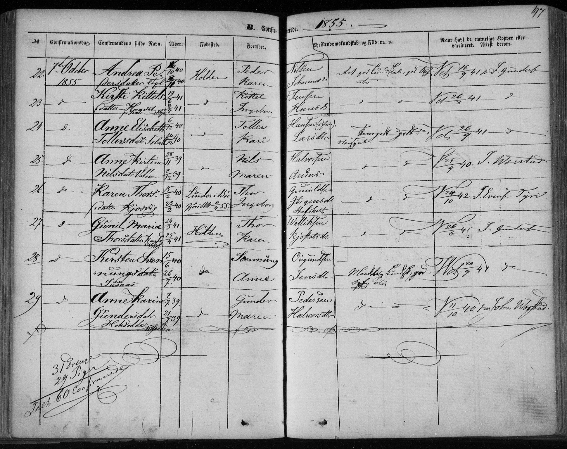 Holla kirkebøker, SAKO/A-272/F/Fa/L0005: Parish register (official) no. 5, 1849-1860, p. 197