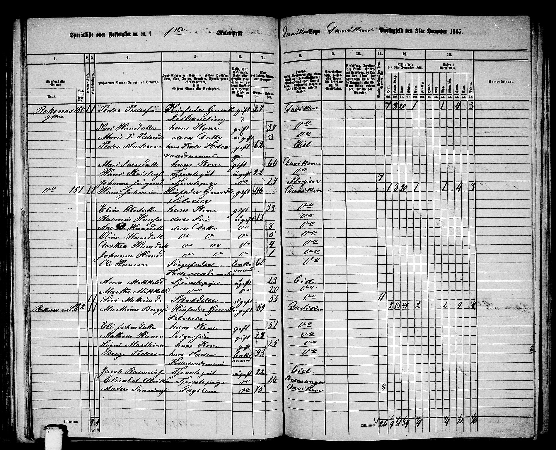 RA, 1865 census for Davik, 1865, p. 28