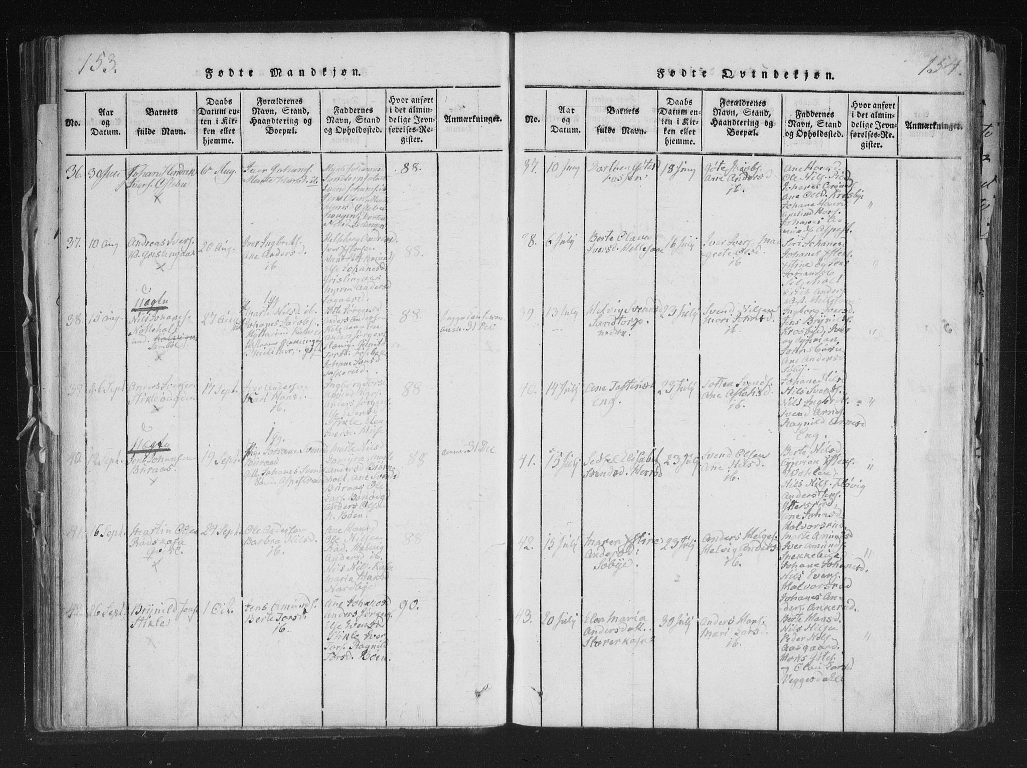 Aremark prestekontor Kirkebøker, SAO/A-10899/F/Fc/L0001: Parish register (official) no. III 1, 1814-1834, p. 153-154