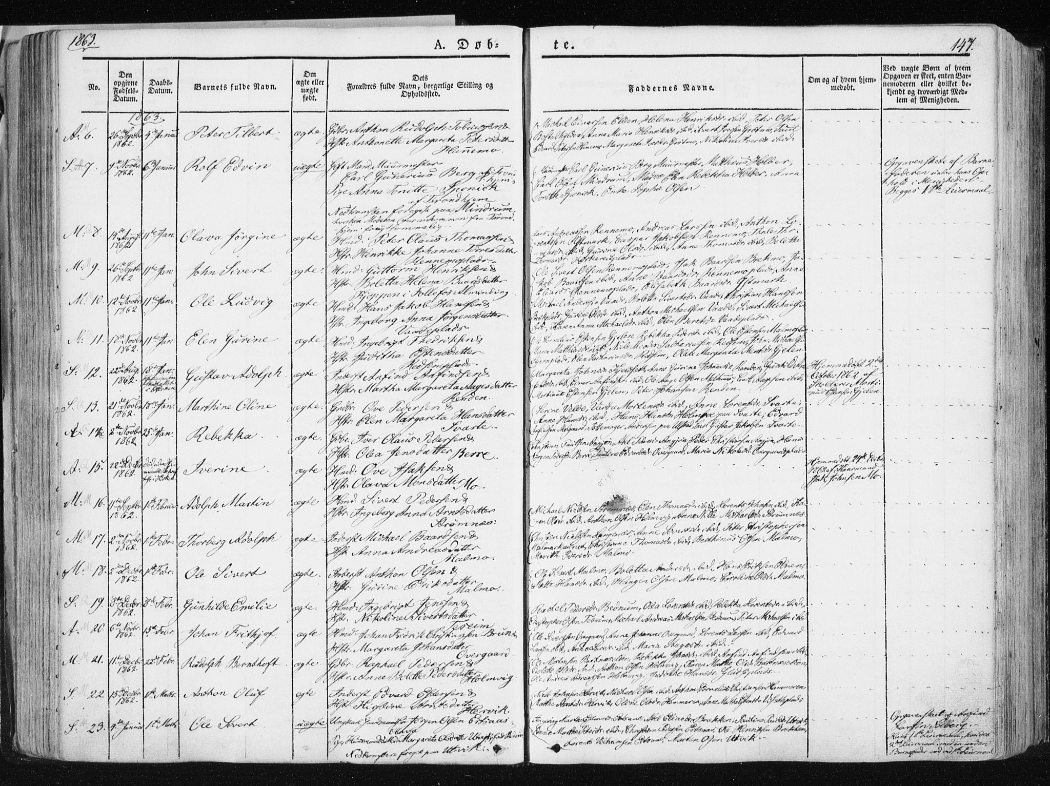 Ministerialprotokoller, klokkerbøker og fødselsregistre - Nord-Trøndelag, AV/SAT-A-1458/741/L0393: Parish register (official) no. 741A07, 1849-1863, p. 147