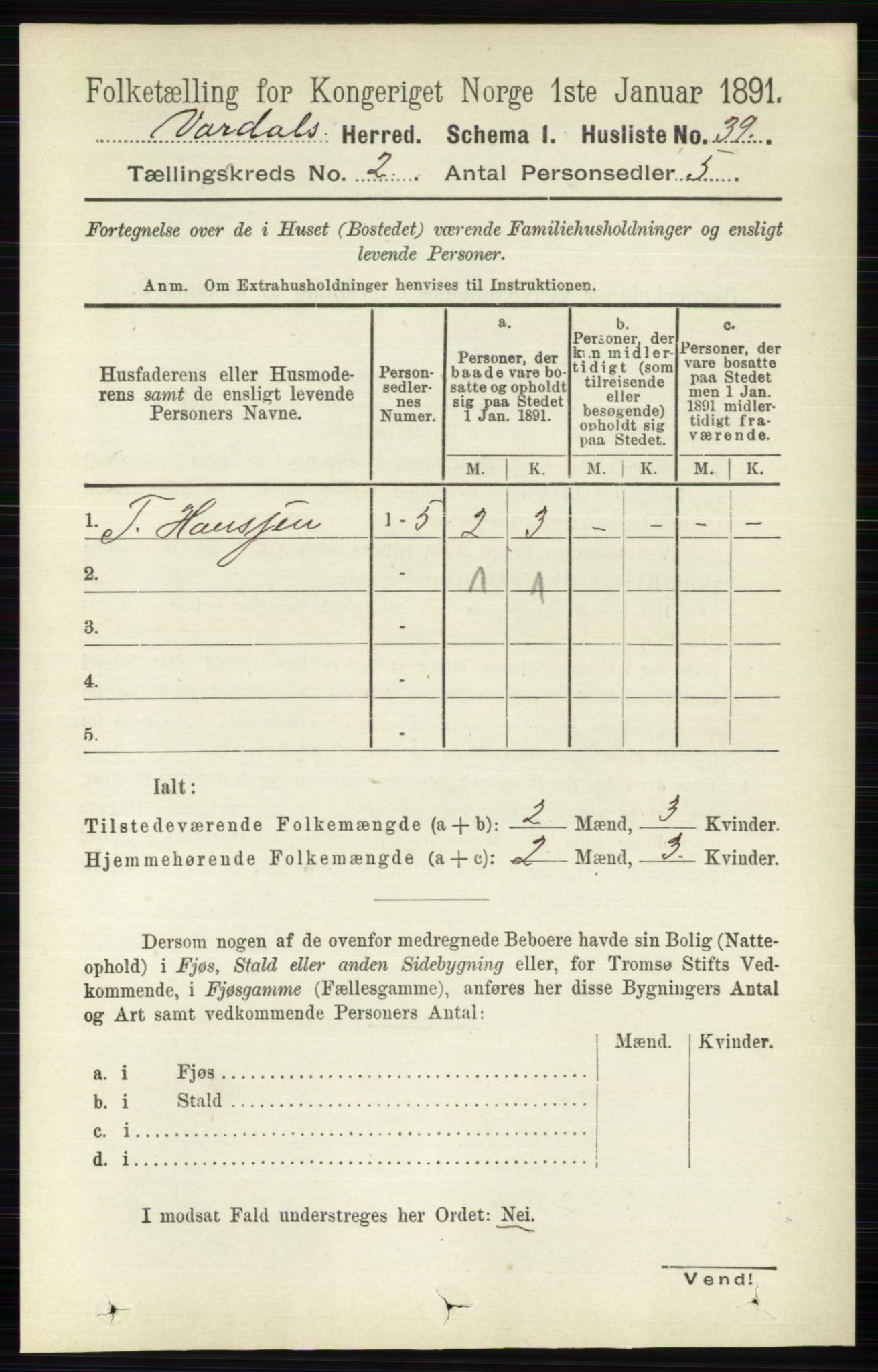 RA, 1891 census for 0527 Vardal, 1891, p. 503