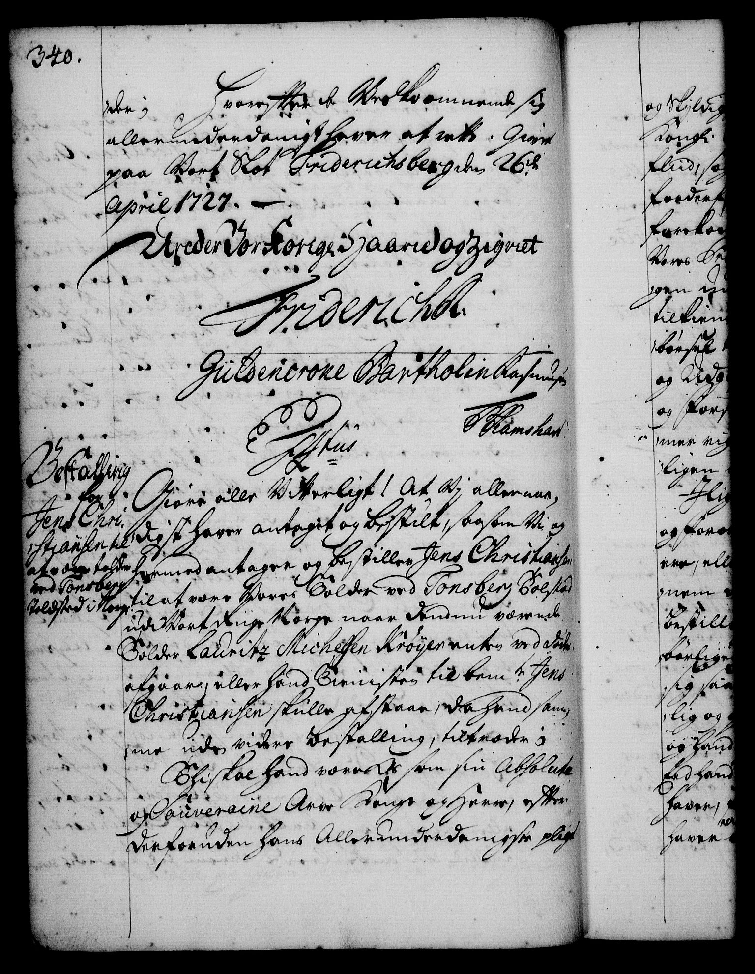 Rentekammeret, Kammerkanselliet, RA/EA-3111/G/Gg/Gge/L0001: Norsk bestallingsprotokoll med register (merket RK 53.25), 1720-1730, p. 340