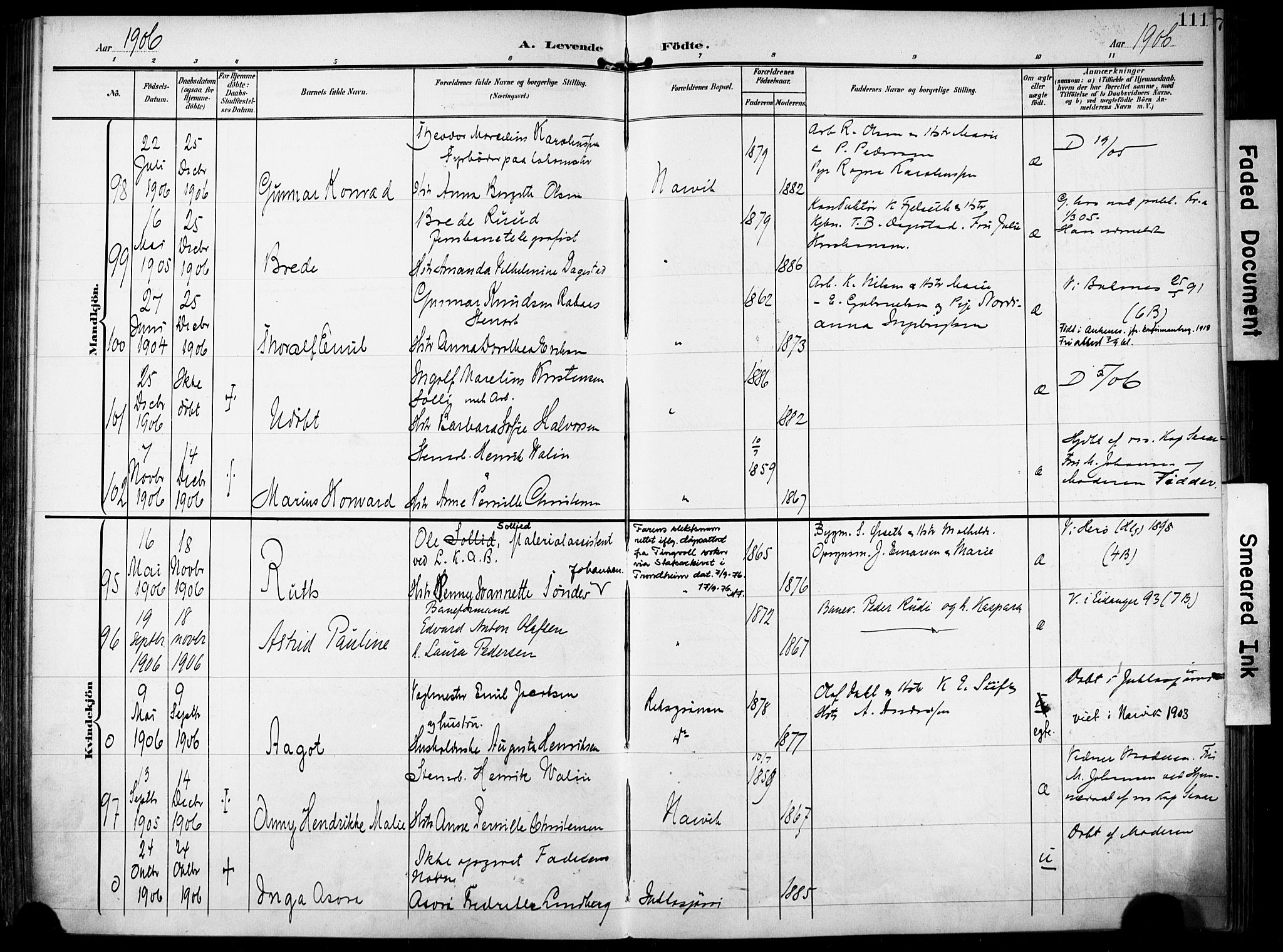 Ministerialprotokoller, klokkerbøker og fødselsregistre - Nordland, AV/SAT-A-1459/871/L0994: Parish register (official) no. 871A10, 1902-1910, p. 111