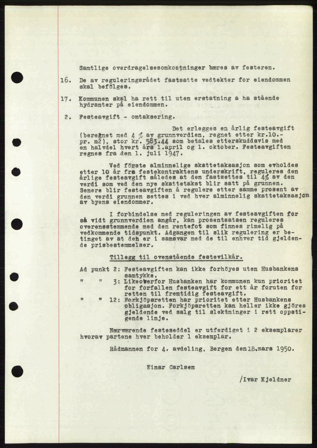 Byfogd og Byskriver i Bergen, AV/SAB-A-3401/03/03Bc/L0032: Mortgage book no. A26, 1950-1950, Diary no: : 2854/1950