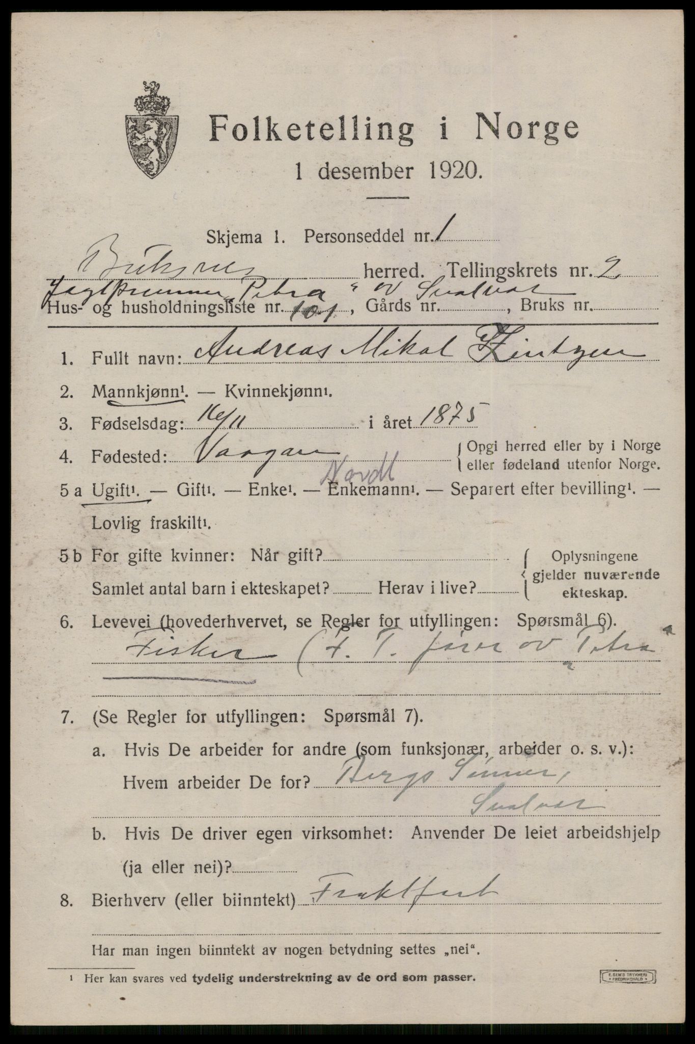 SAT, 1920 census for Buksnes, 1920, p. 3383