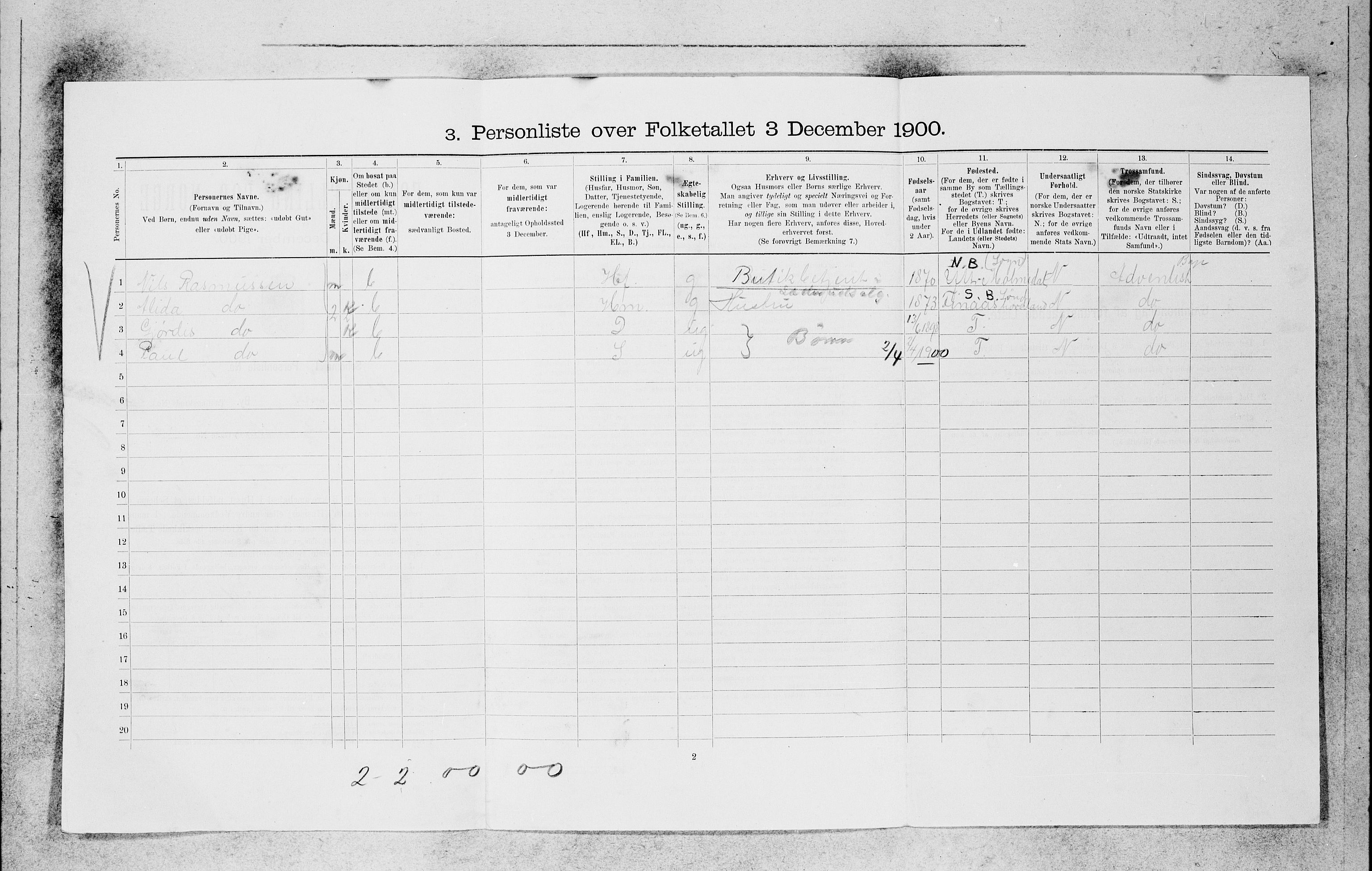 SAB, 1900 census for Bergen, 1900, p. 21322