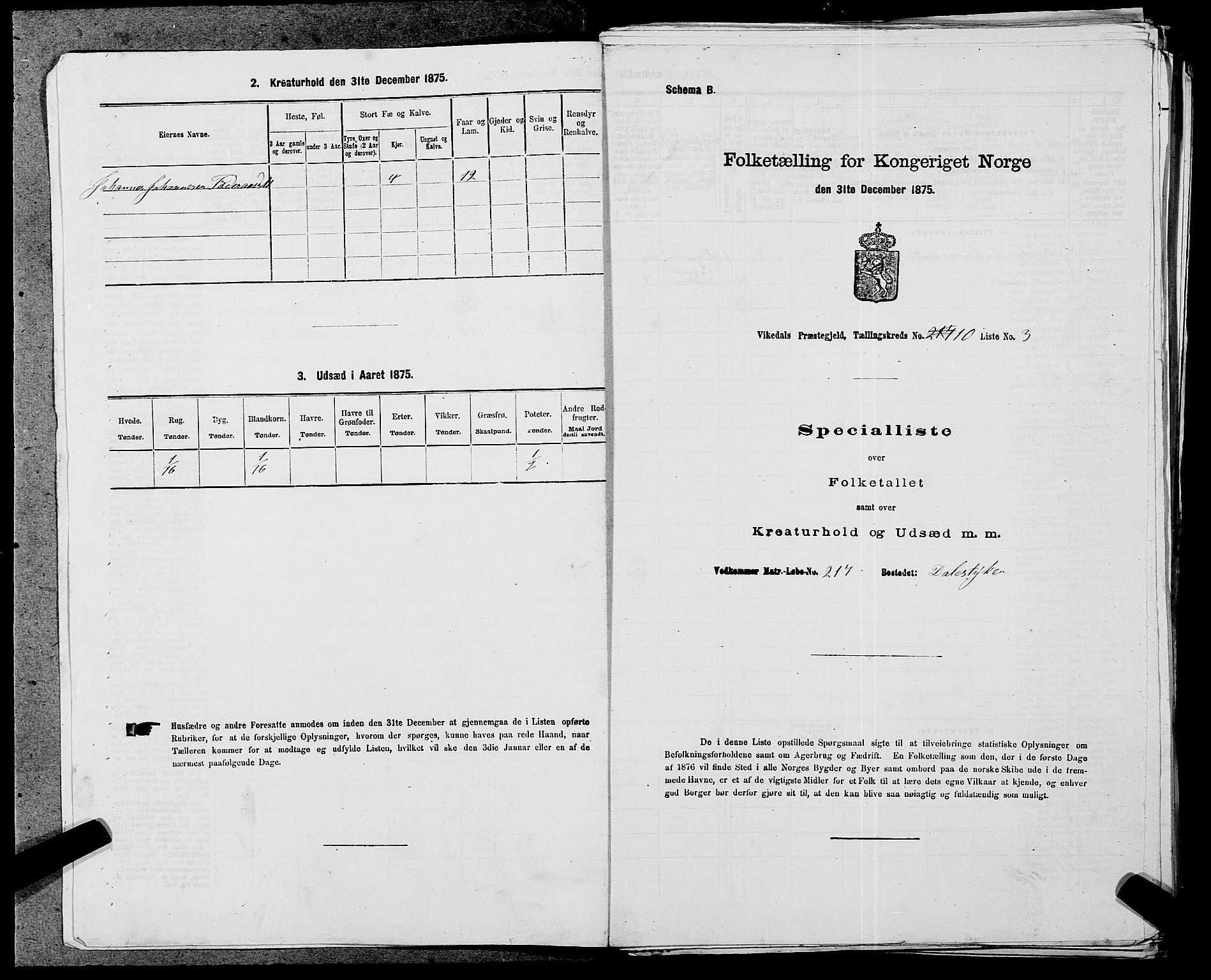 SAST, 1875 census for 1157P Vikedal, 1875, p. 1060