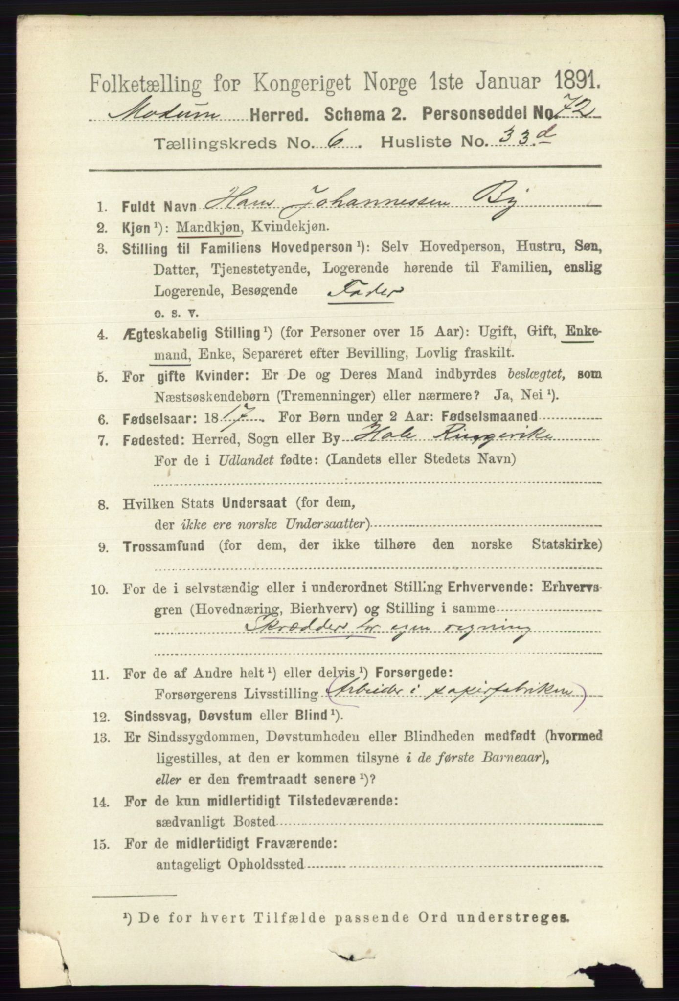 RA, 1891 census for 0623 Modum, 1891, p. 2459