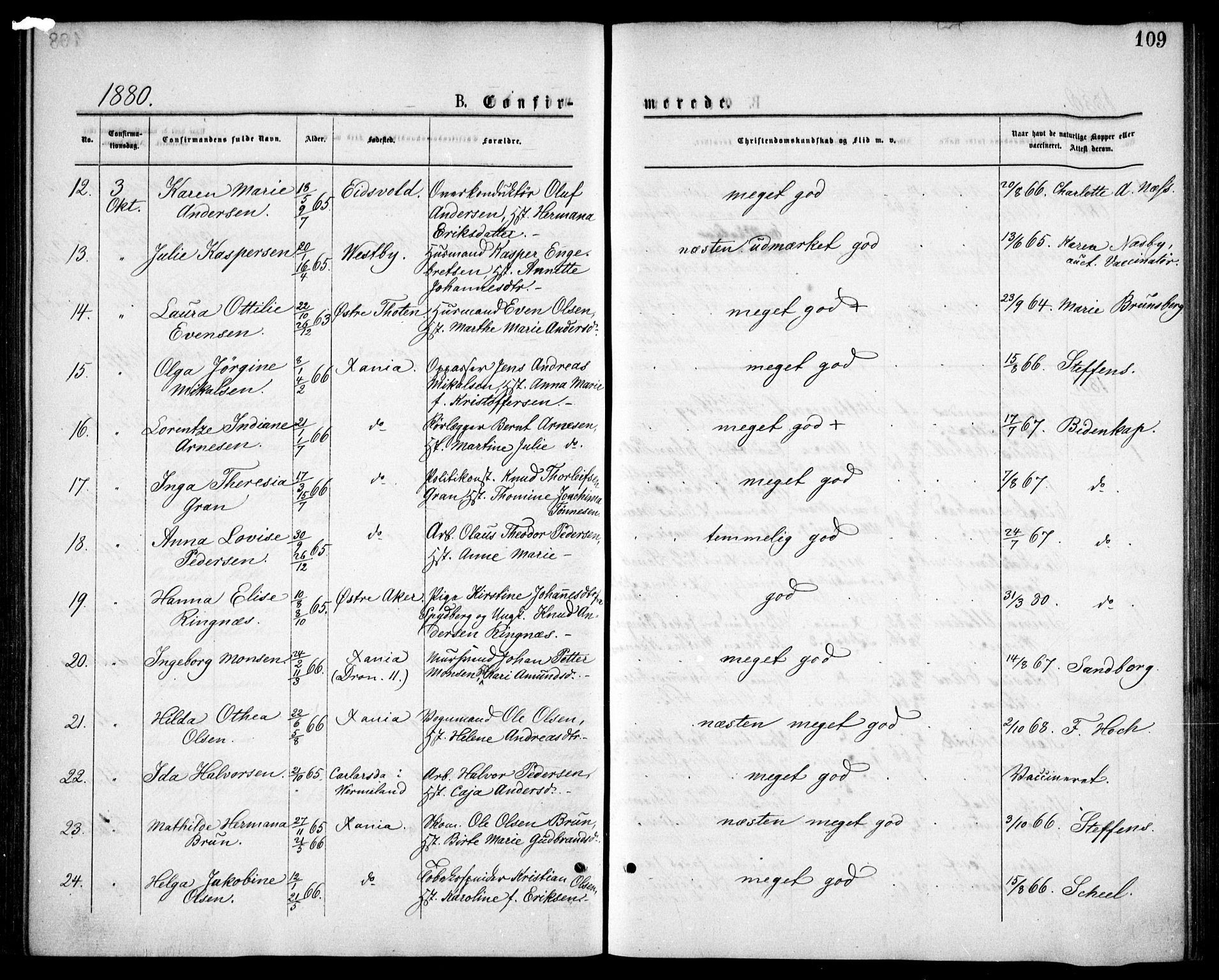 Oslo domkirke Kirkebøker, SAO/A-10752/F/Fa/L0018: Parish register (official) no. 18, 1872-1886, p. 109