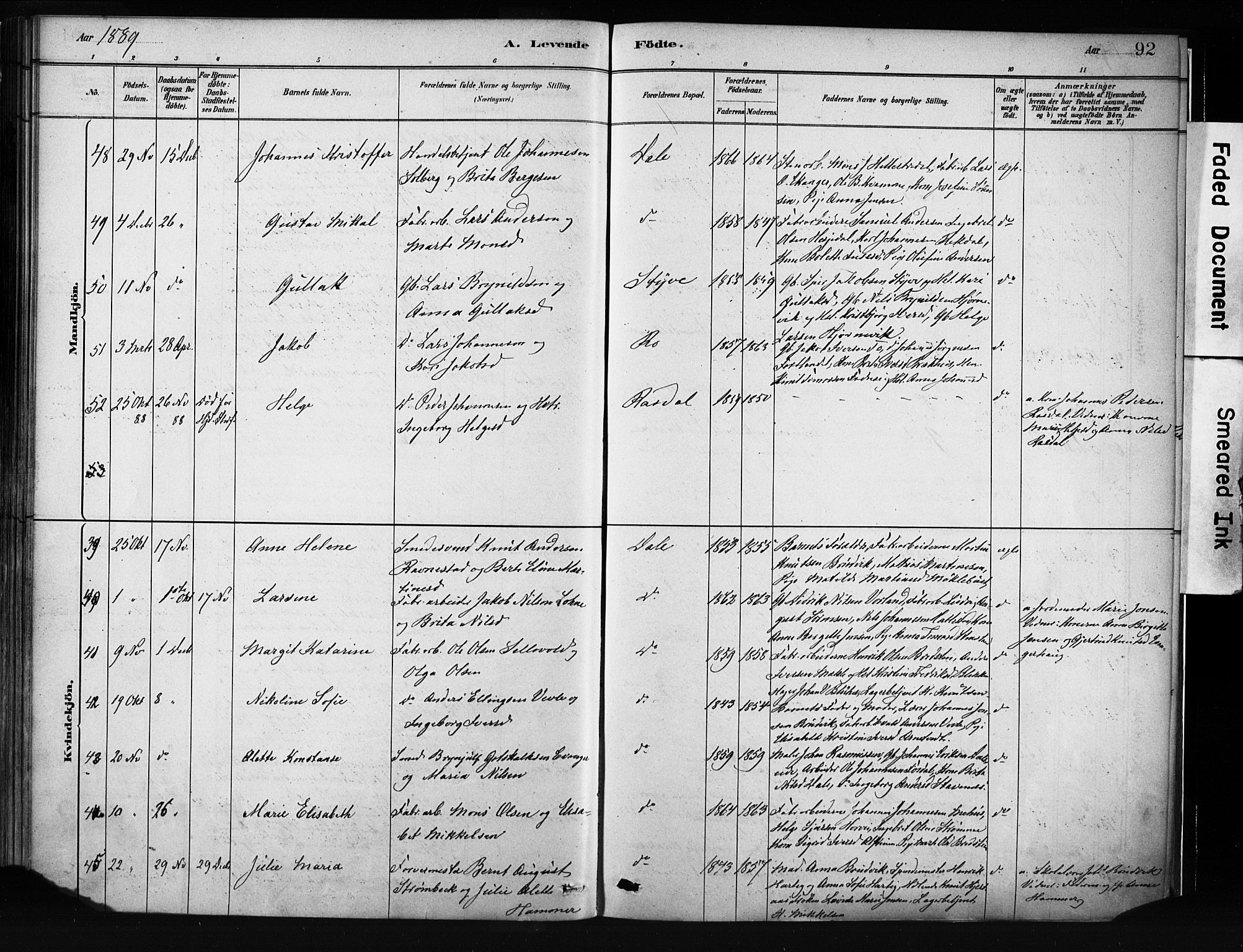 Evanger sokneprestembete, AV/SAB-A-99924: Parish register (official) no. A 1, 1877-1899, p. 92