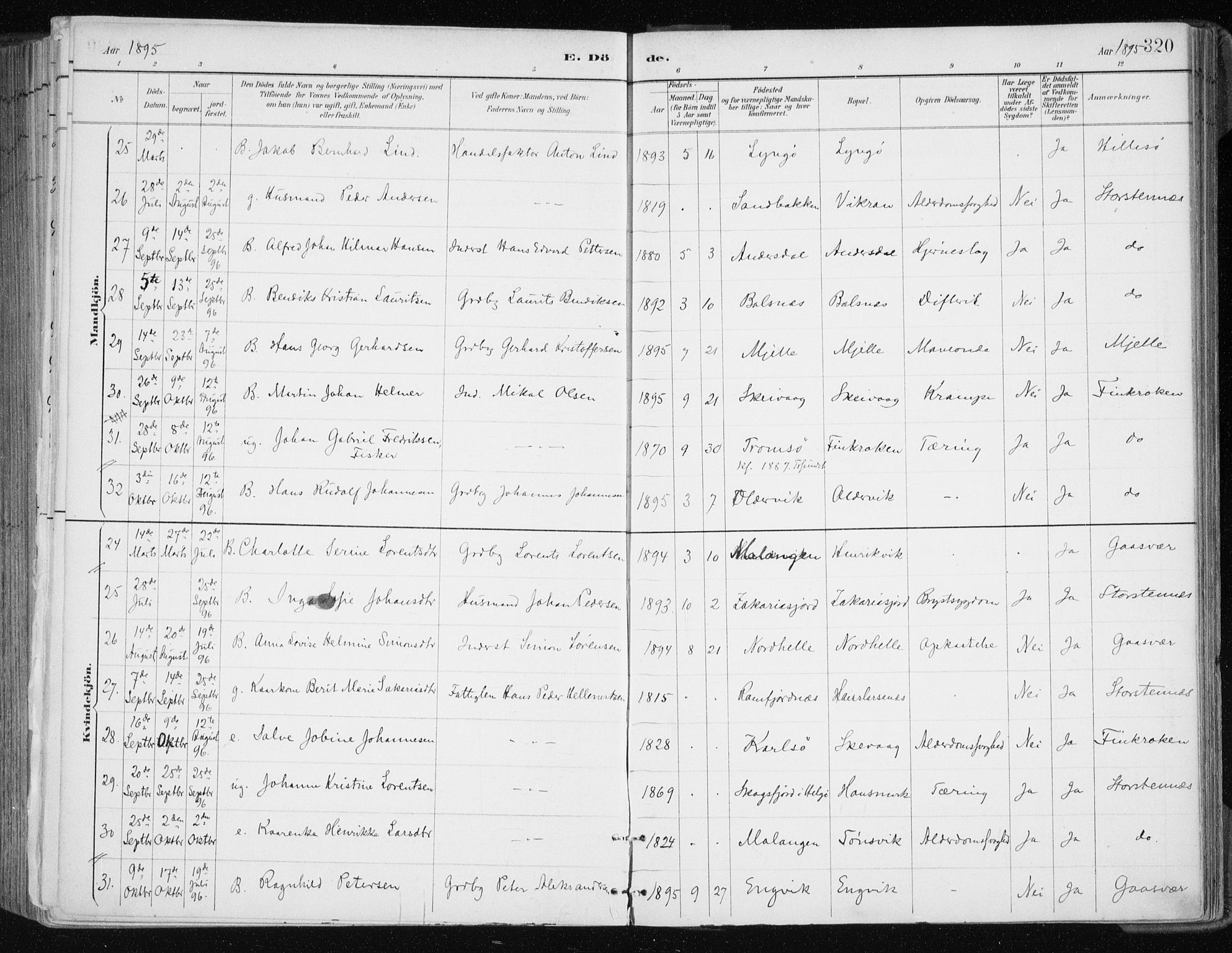 Tromsøysund sokneprestkontor, AV/SATØ-S-1304/G/Ga/L0005kirke: Parish register (official) no. 5, 1888-1896, p. 320