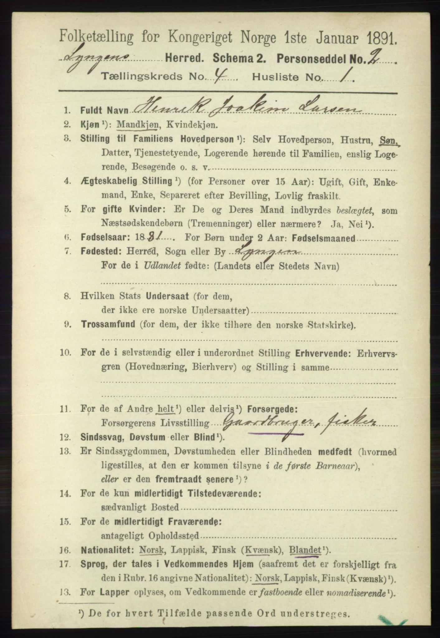 RA, 1891 census for 1938 Lyngen, 1891, p. 3668