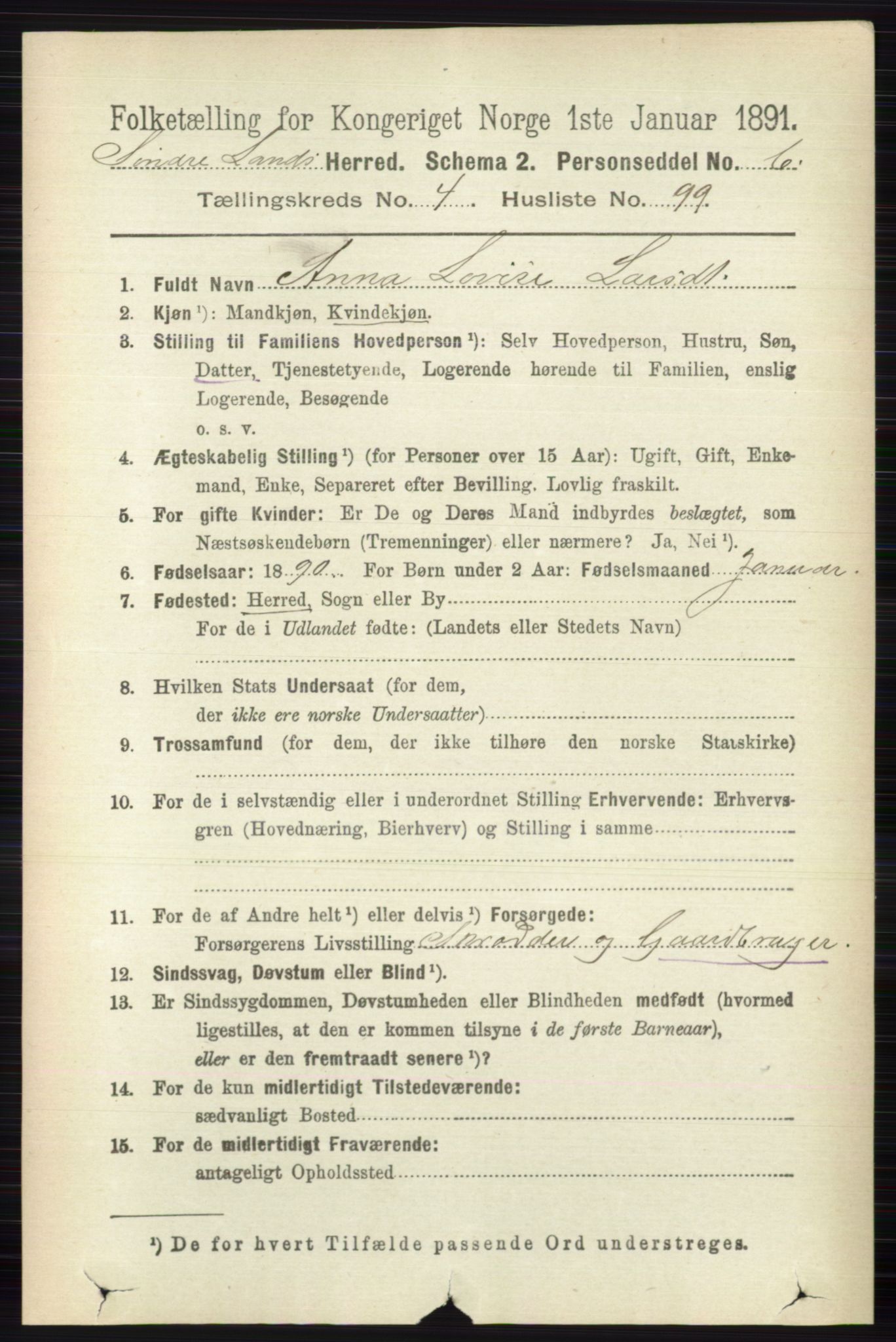 RA, 1891 census for 0536 Søndre Land, 1891, p. 4572