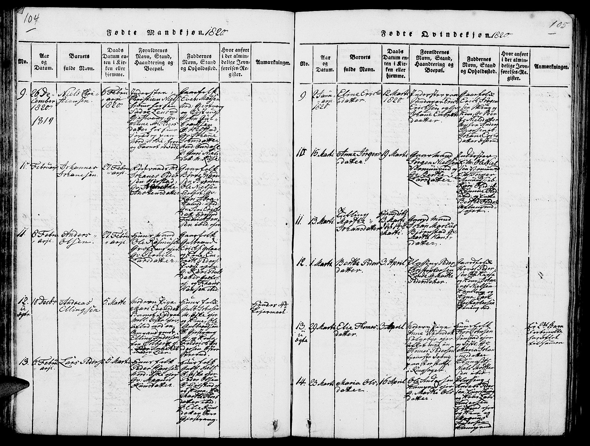 Nes prestekontor, Hedmark, SAH/PREST-020/L/La/L0003: Parish register (copy) no. 3, 1814-1831, p. 104-105